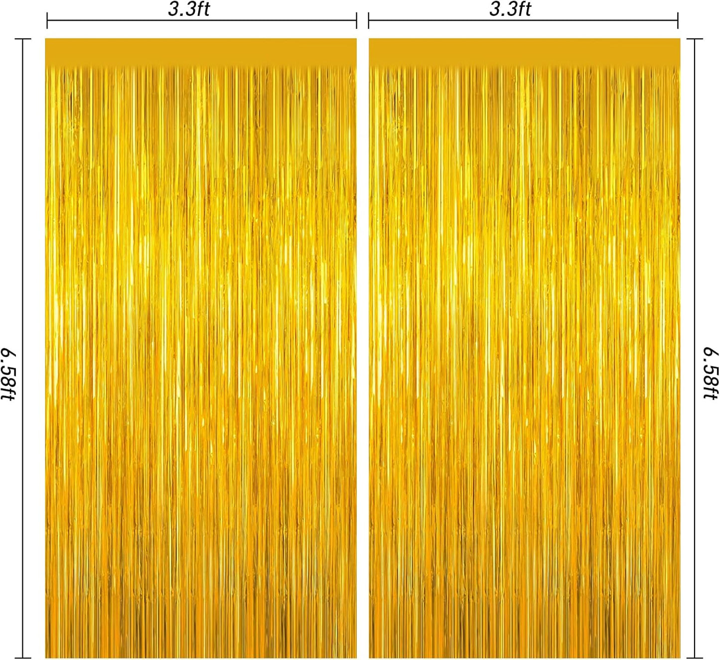 Gold Tinsel Backdrop Birthday Decorations, 2Pack Foil Curtain Backdrop Gold Streamers Dance Party Decorations Photo Booth Props for Bachelorette Decors Christmas Halloween New Years Eve Party Supplies