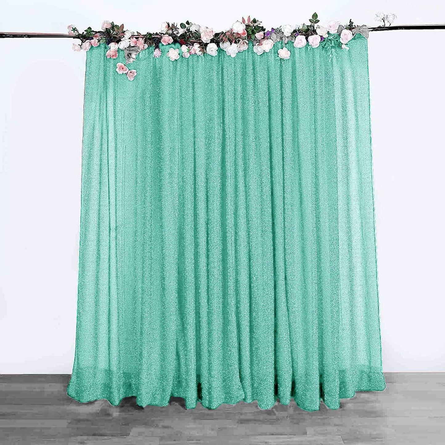 10FT x10FT Aqua Blue Metallic Sheer Spandex Backdrop, 1 Panel Glitter Sheer Photography Background, Stretchy Spandex Fabric for Wedding, Party, Baby Shower, Photo Booth Decor