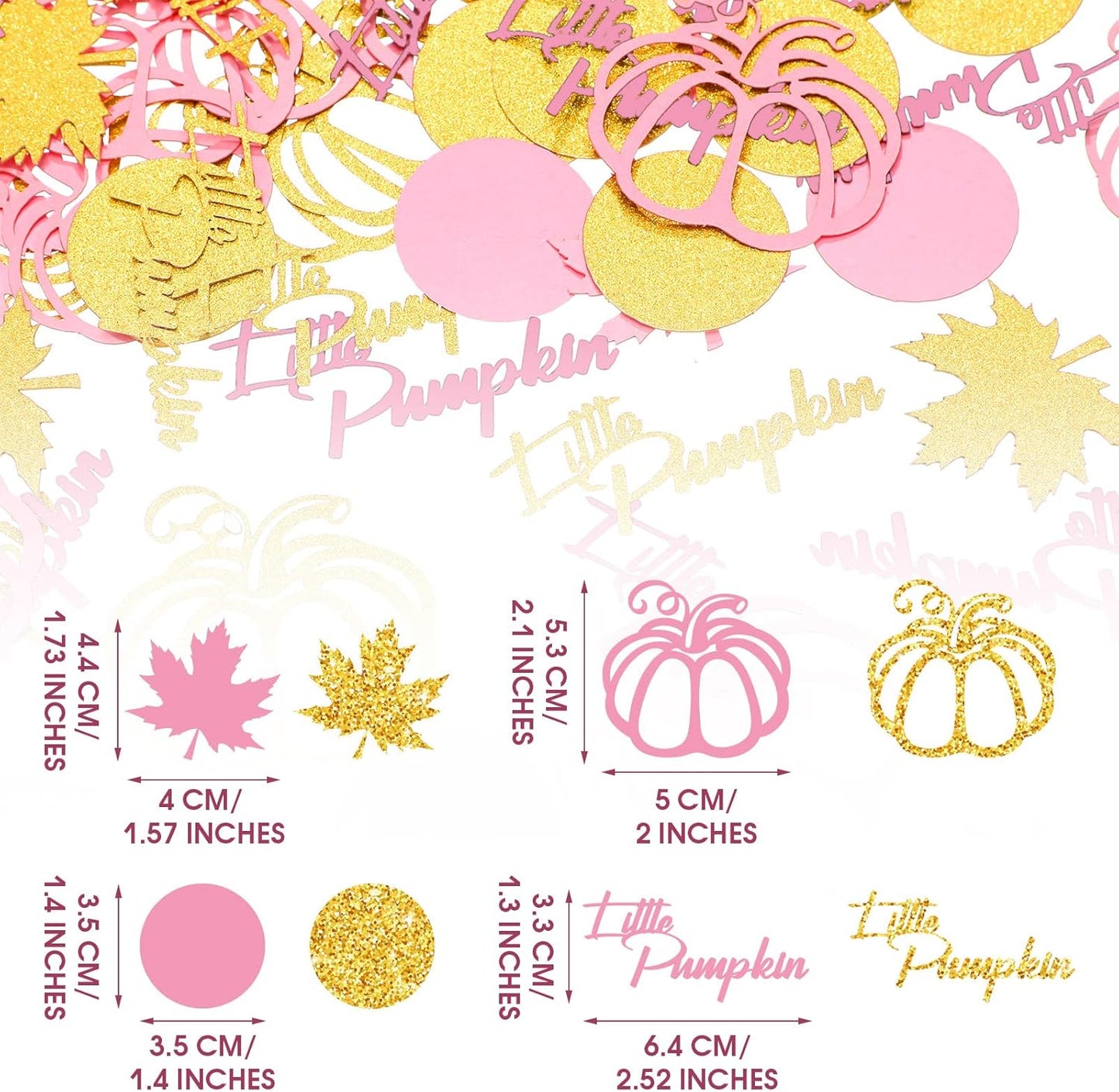 Ferraycle 400 Pcs Thanksgiving Pink and Gold Pumpkin Confetti Christmas Baby Shower Maple Leaf Confetti Glitter Thanksgiving Pumpkin Decorations Table Decorations for Birthday Party Supplies