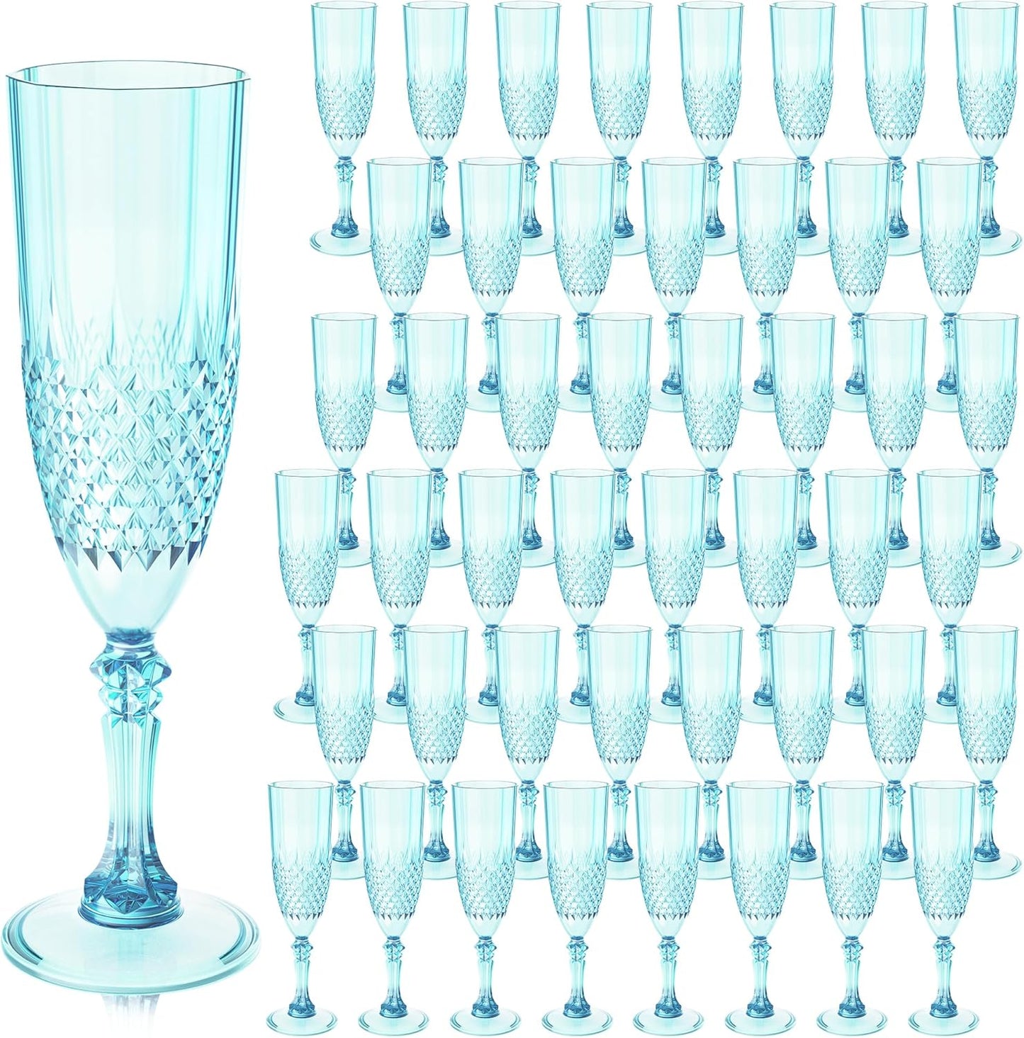Plastic Champagne Flutes, 48PCS Light Cyan Wine Glasses Goblets Cups Reusable Flute, for Weddings Bachelor Parties Toasting and Events(48, Light Cyan)