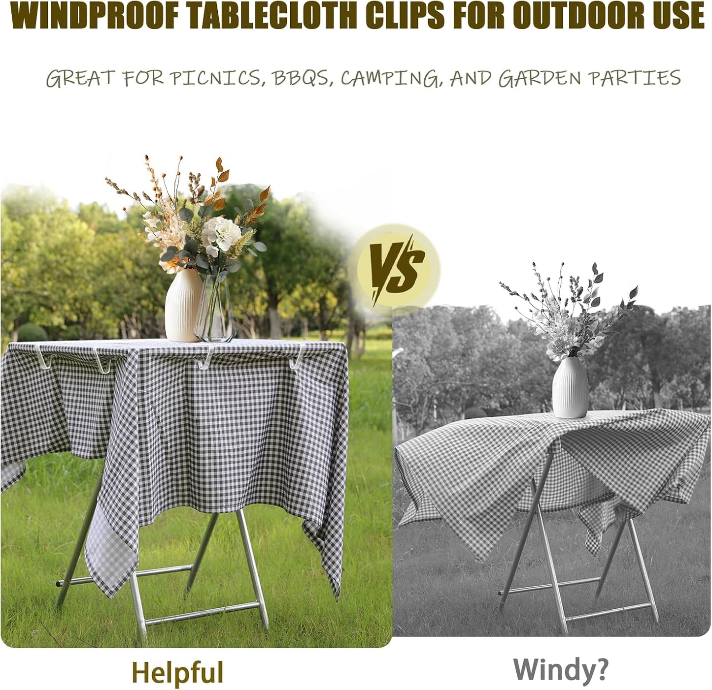 24 Pcs Clear Table Cloth Holder Clips for Thick Tables, Plastic Tablecloth Clips for Outdoor Tables, Picnic Table Cover Clips Clamps for Wind, Table Cloth Clips for Party Camping Christmas Birthday L