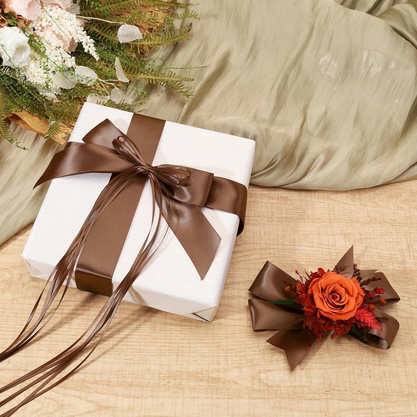 LaRibbons Brown Ribbon 1 1/2 Inch 25 Yards Luxury Double Faced Mocha Mousse Silk Ribbon for Flower Bouquet Crafts Gift Wrapping Wedding Party Decoration