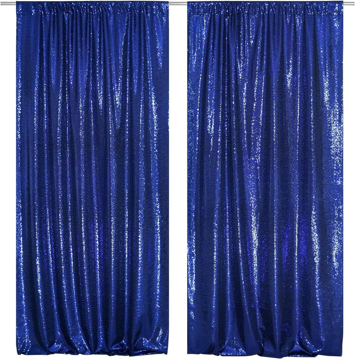 SquarePie Sequin Backdrop Curtain 8FT x 10FT Navy Blue Satin Backing Fabric Photography Background for Wedding Patry 4FT x 10FT 2 Panels