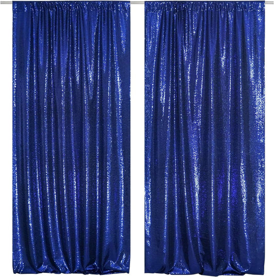 SquarePie Sequin Backdrop Curtain 8FT x 10FT Navy Blue Satin Backing Fabric Photography Background for Wedding Patry 4FT x 10FT 2 Panels