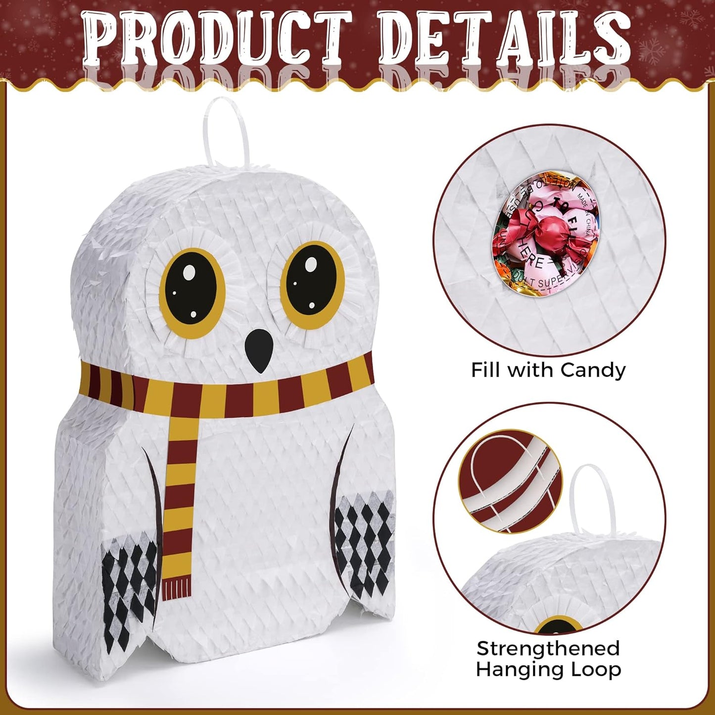 Small Owl Pinata Bundle with a Blindfold (16.5 x 12.5 x 4 Inches), Perfect for Birthday Parties, Forest Animal Theme, Wizard Theme Parties