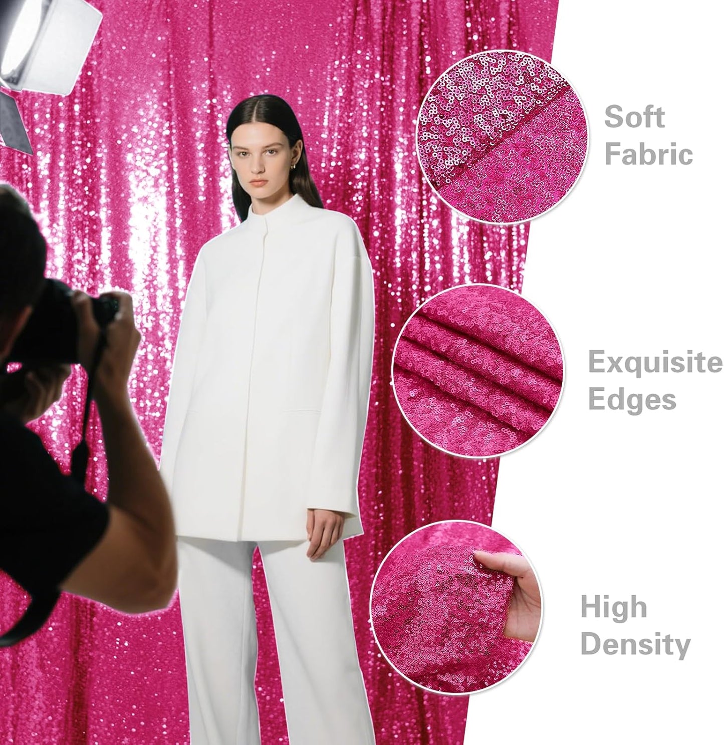 Fuchsia Sequin Backdrop Curtain 2 Pieces 2FTx8FT Glitter Photography Backdrop for Party Wedding Birthday Christmas Decorations