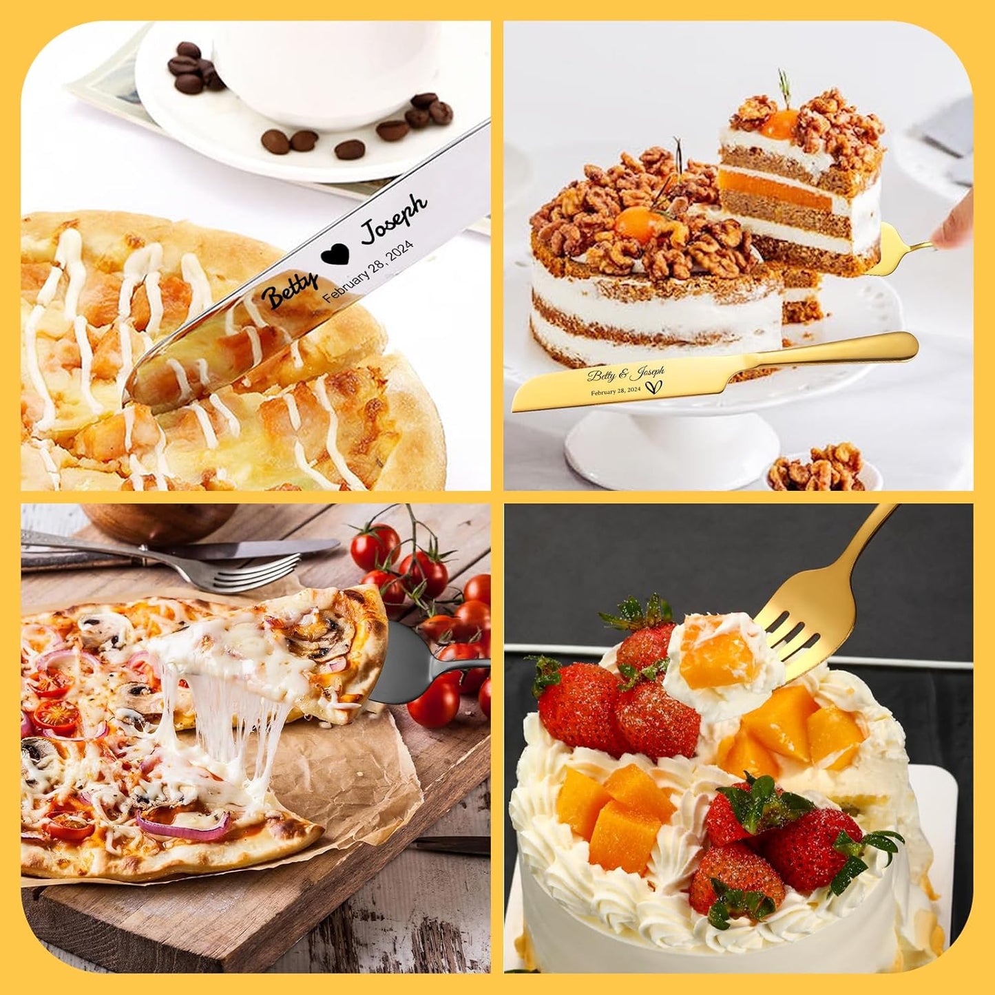 Personalized Wedding Cake Knife and Server Set Stainless Steel Forks Cake Cutter Server Engraved Cake Cutting Set for Wedding Anniversary Engagement Birthday Gifts