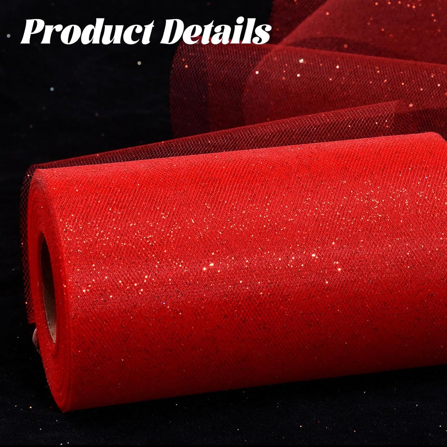Glitter Tulle Rolls 6” by 50 Yards Sparkle Tulle Fabric Ribbon Sequin Tulle Netting Rolls for DIY Tutu Skirt Wedding Birthday Party Decoration (Red)
