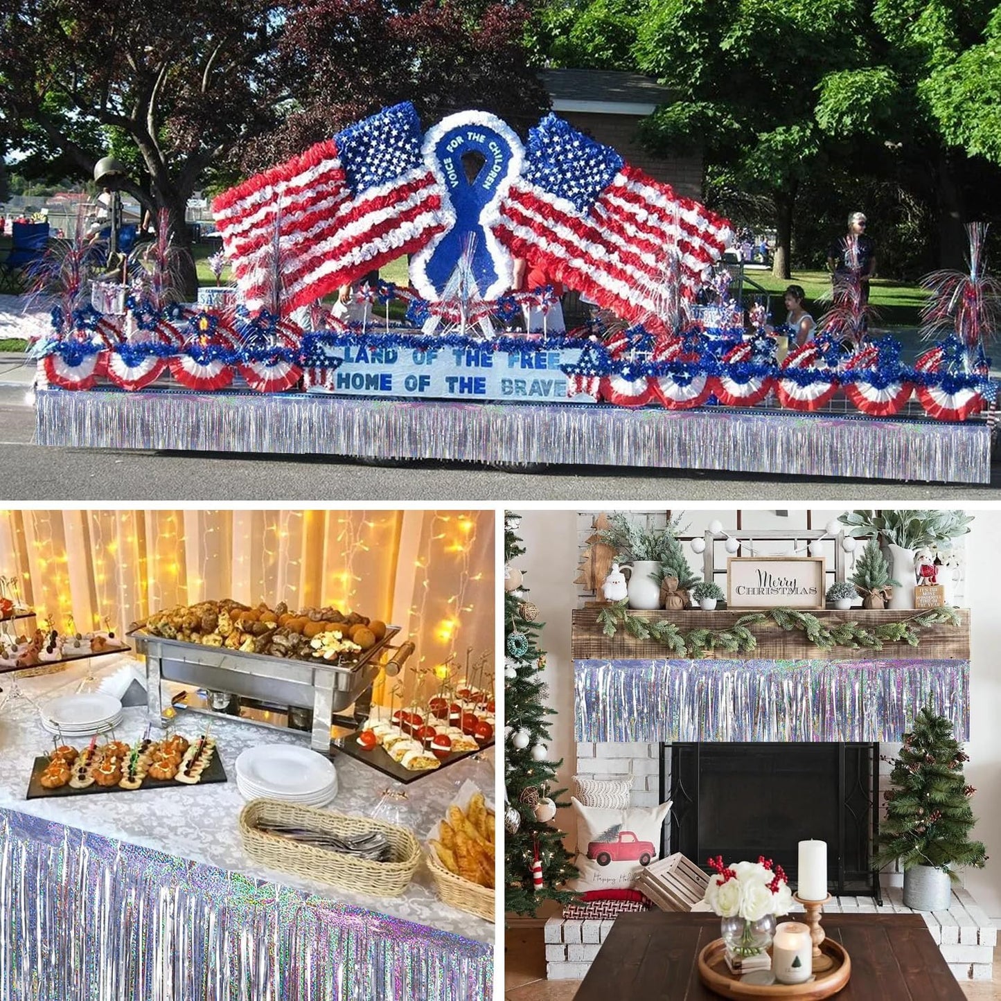 BEISHIDA 3 Packs 30 Feet Metallic Foil Fringe Garland Tinsel Streamers，Laser Silver Wall Hanging Tinsel Fringe Banners for Wedding Birthday Party Decoration Halloween Christmas New Year