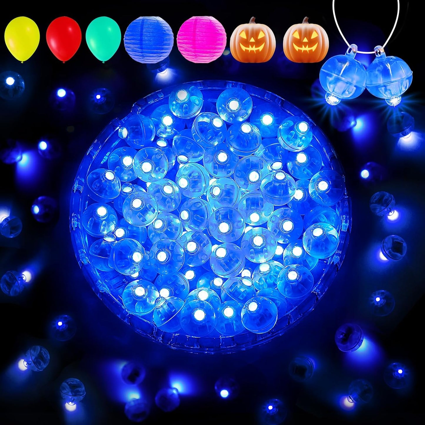 Aogist 100Pcs Blue Balloon Lights with Hook,Long Standby Time,Waterproof Mini Light for Birthday Party Wedding Christmas Halloween Easter Decorative (Steady)