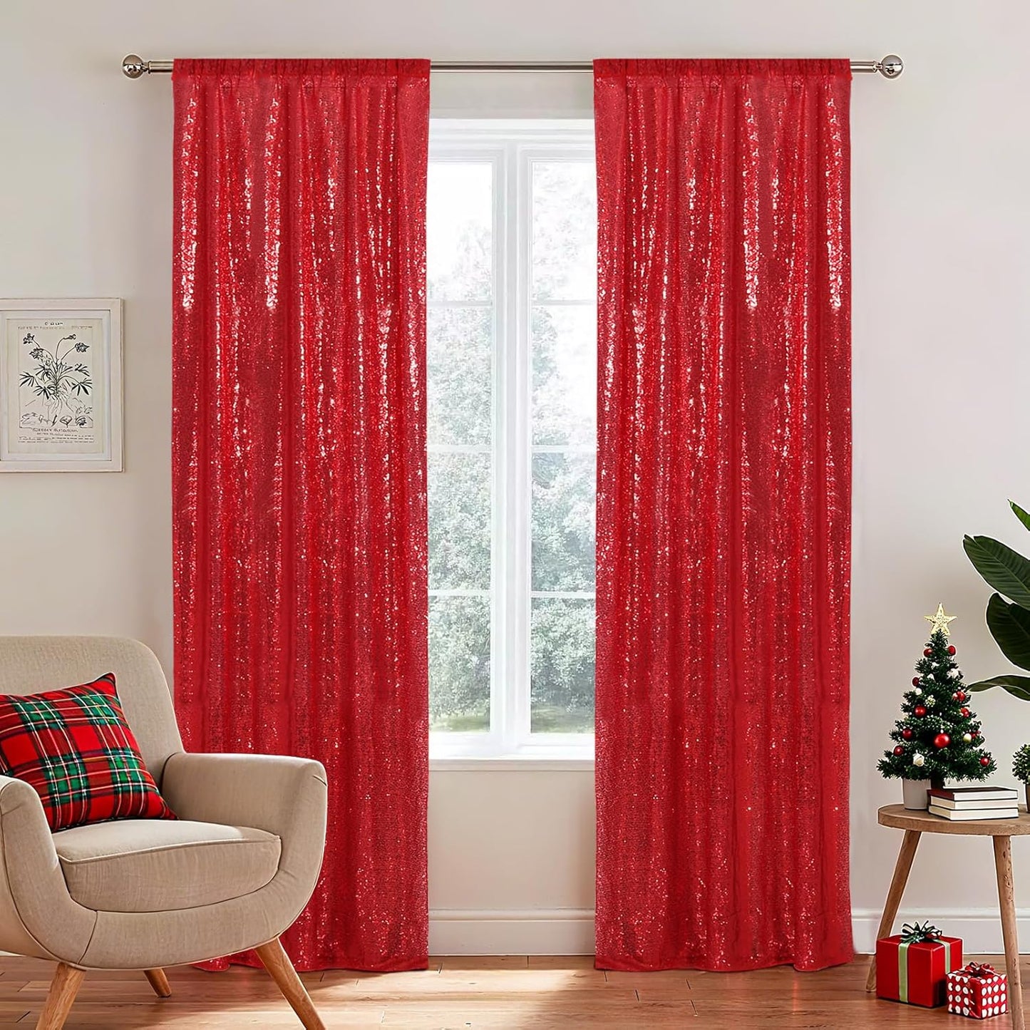 SquarePie Sequin Backdrop Curtain Non-Transparent Sparkly Background for Christmas Wedding Party 2FT x 8FT Red 2 Panel