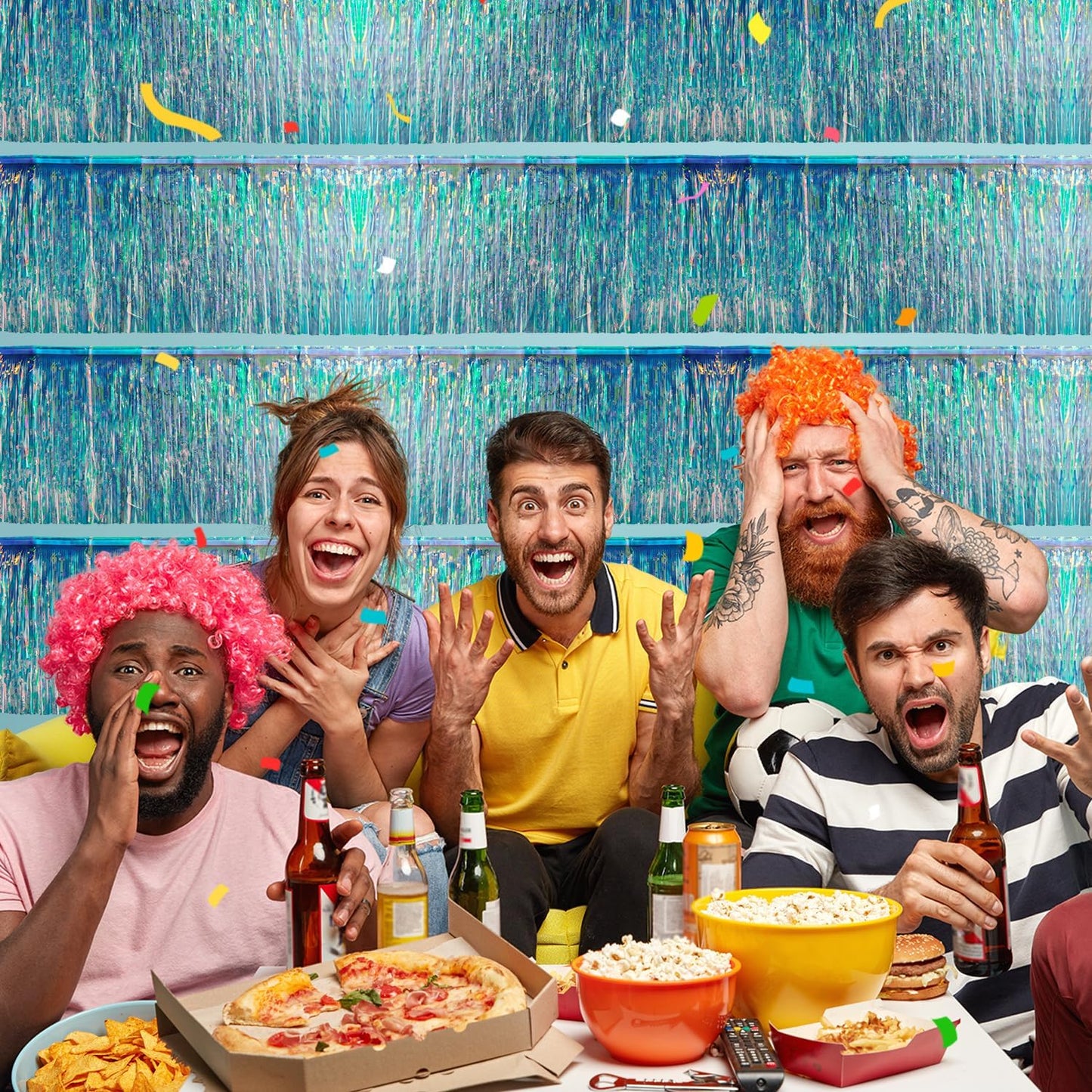 Iridescent Birthday Decorations Tinsel Garland Parade Float Decorations for Trailer 4Pack 12FT Christmas Party Decor Ceiling Fringe Banner Silver Backdrop for Streamers Party Decorations