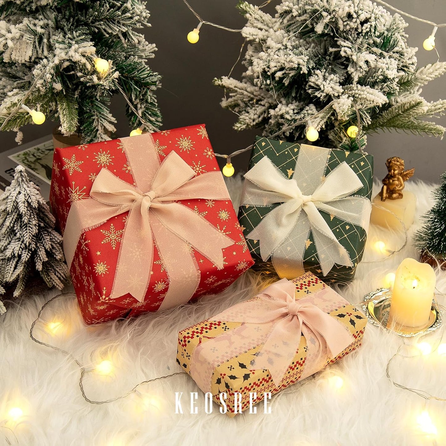 3 Rolls Nude & Cream White Handmade Chiffon Ribbon,1.5" x 21Yd Frayed Fringe Silk Ribbons (3 Rolls *7Yd) for Gifts Wrapping, Wedding Invitations, Bridal Bouquets, Decorations