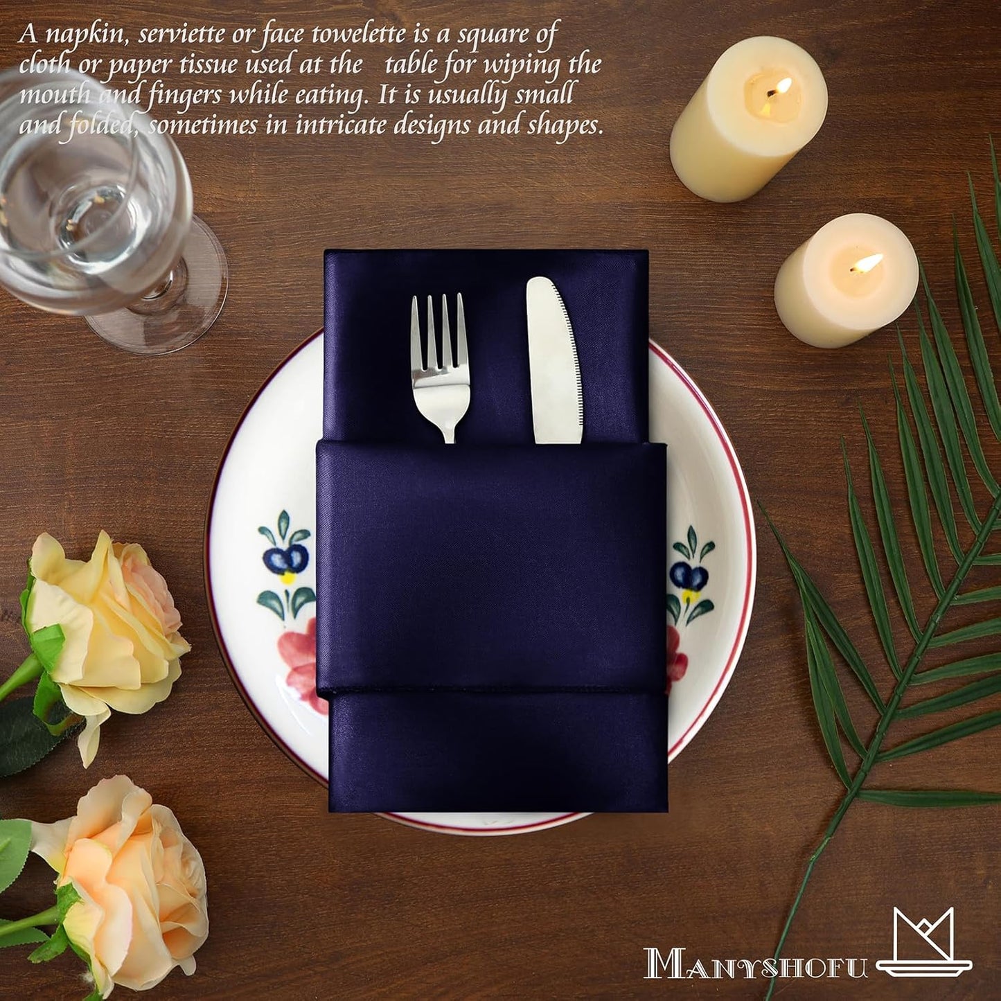 Manyshofu 60 Pieces Purple Satin Napkins - 20x20 Inches Cloth Napkins, Square Satin Fabric Napkins Set - Soft & Reusable Table Napkins for Wedding Dinner Party Lunch