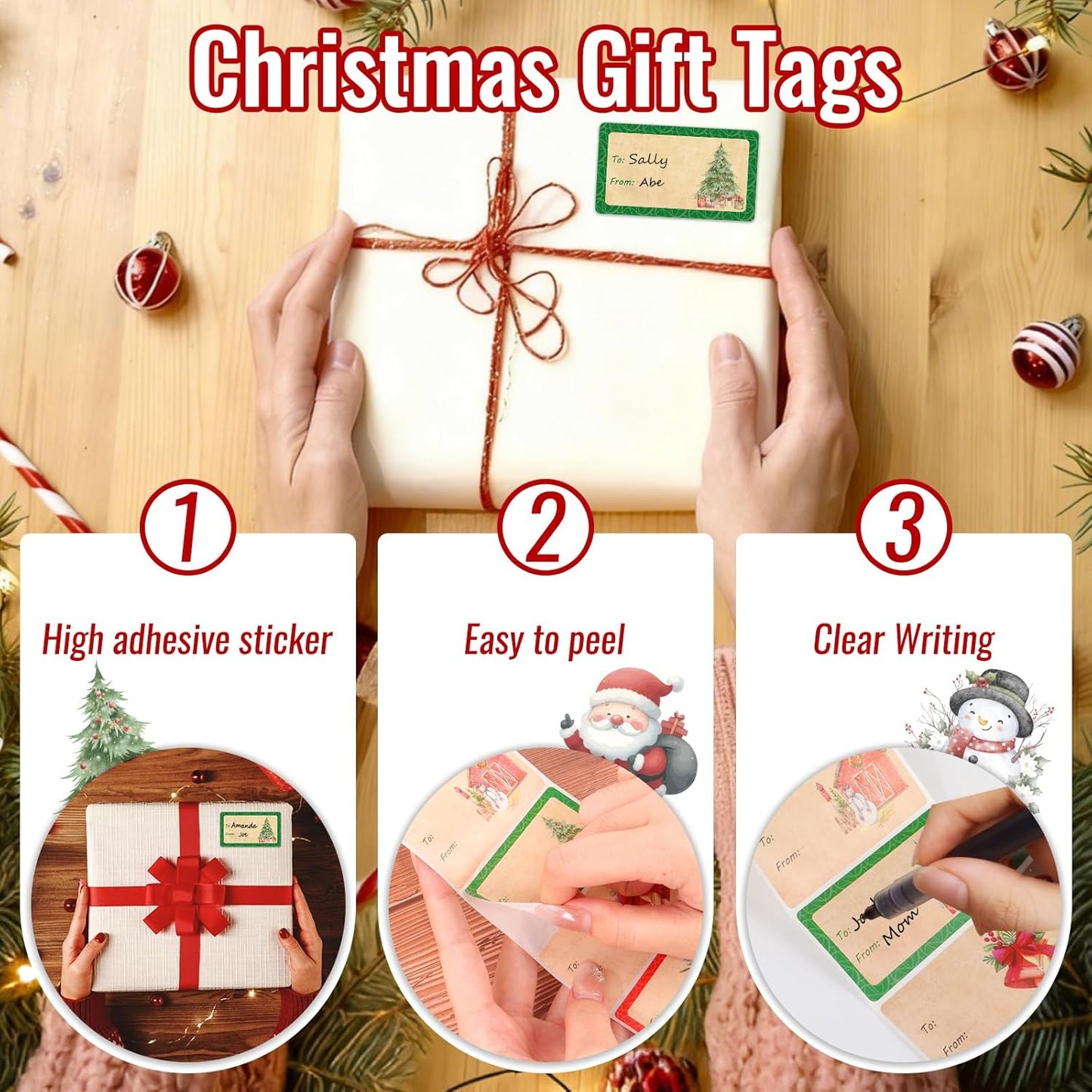 500 PCS Christmas Gift Tags Christmas Santa Claus Stickers Self Adhesive Vintage Christmas Tag Christmas Festival Holiday Decor（New）