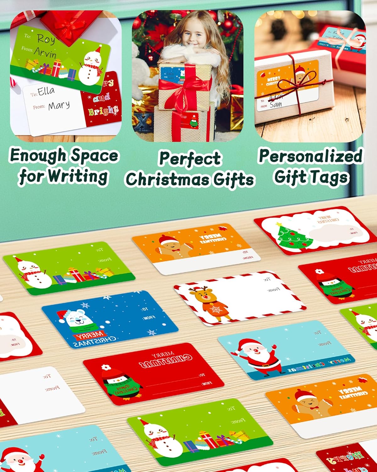 500 Pcs Christmas Gift Tags Stickers for Christmas Presents, Wrapping Paper, Christmas Name Stocking Tags Christmas Labels Stickers for Christmas Gifts Bags Presents Decorations