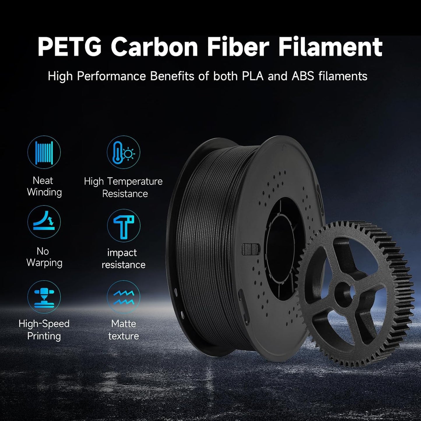 Kingroon PETG CF Filament 1.75mm 3D Printer Filament Black Carbon Fiber Pla Filament 1kg Filament Dimensional Accuracy +/- 0.02mm, Fit Most FDM Printer