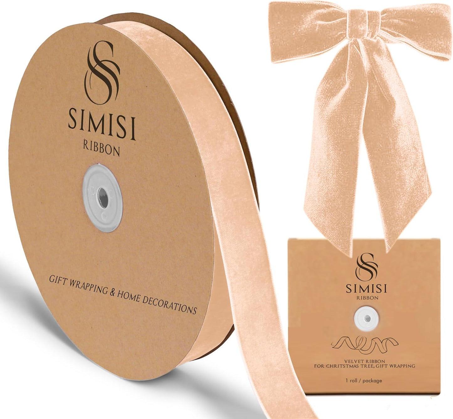 Champagne Velvet Ribbon 1'' 25 Yards for Christmas Tree, Gift Wrapping, Flower Bouquet, Wreath Decorations, Bow Making