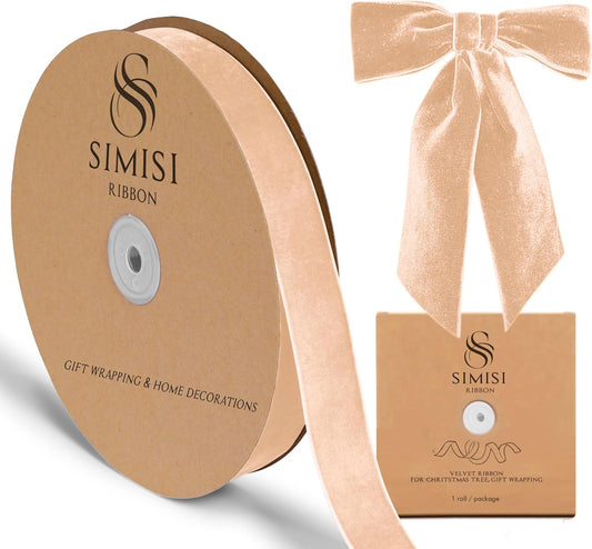Champagne Velvet Ribbon 1'' 25 Yards for Christmas Tree, Gift Wrapping, Flower Bouquet, Wreath Decorations, Bow Making