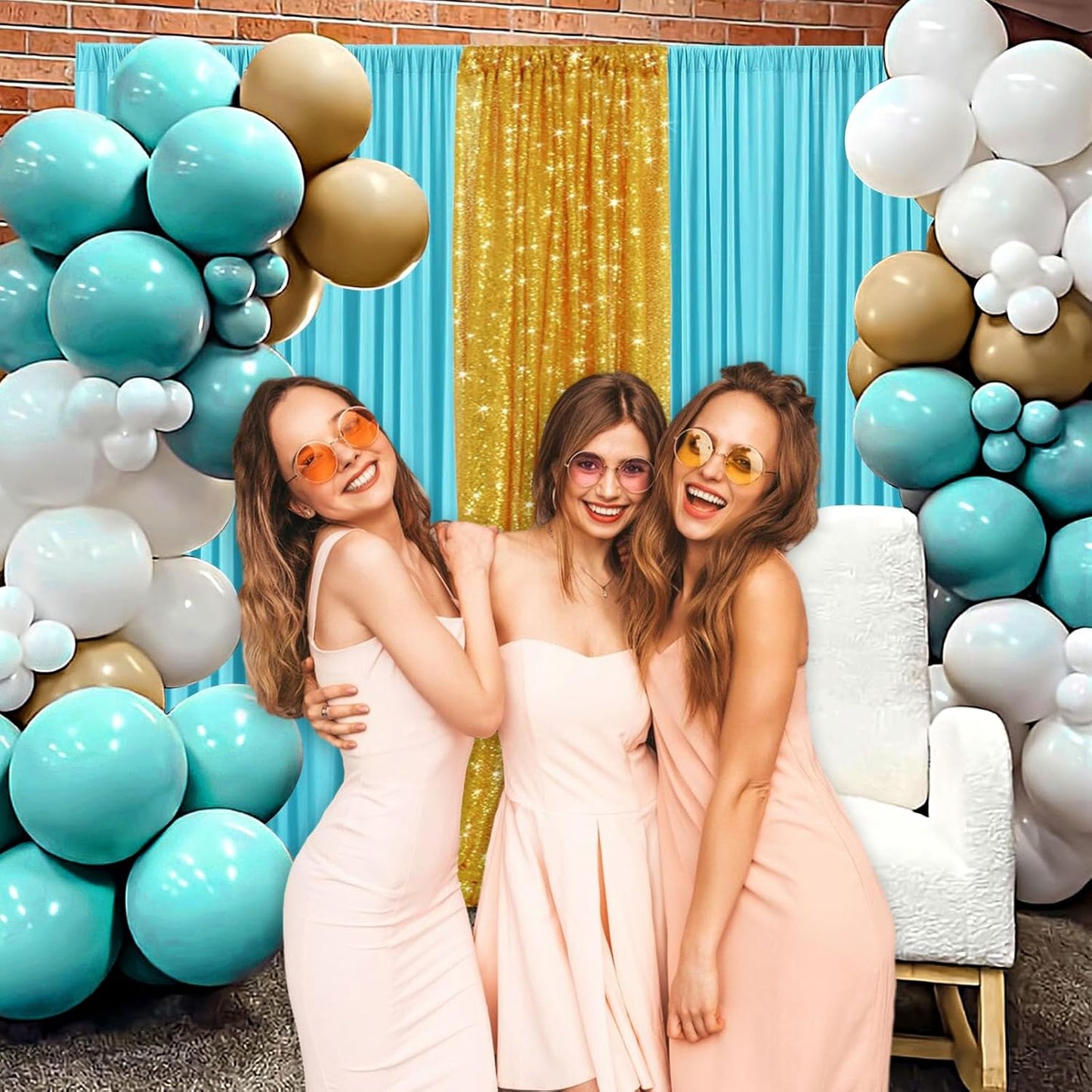 10 x 7 Feet Sky Blue Backdrop Curtain for Partie, Background Curtains for Photoshoot, Birthday, Wedding, Halloween, Thanksgiving, Christmas, New Year Party Decorations 5Ft x 7Ft, 2 Panels