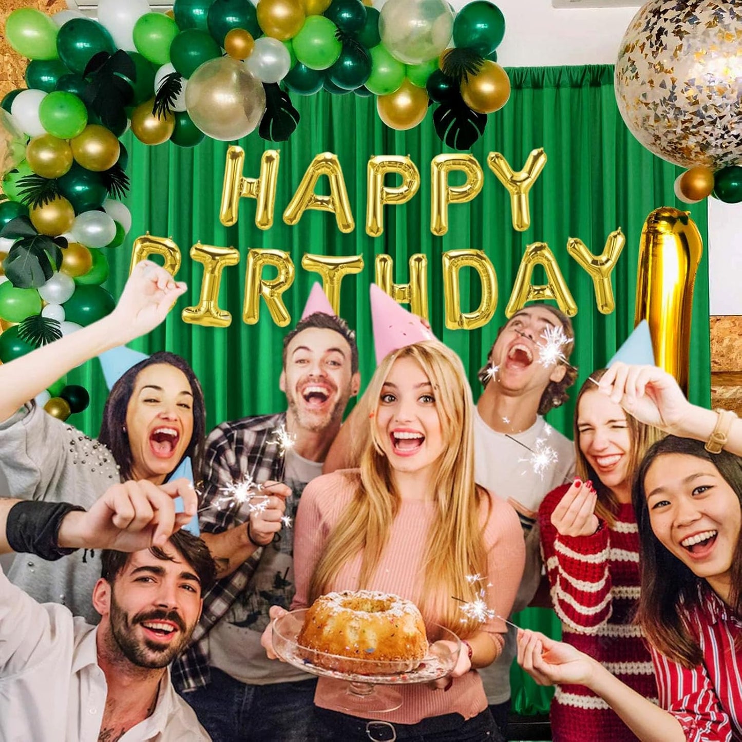 10 x 7 Feet Grass Green Backdrop Curtain for Partie, Background Curtains for Photoshoot, Birthday, Wedding, Halloween, Thanksgiving, Christmas, New Year Party Decorations 5Ft x 7Ft, 2 Panels