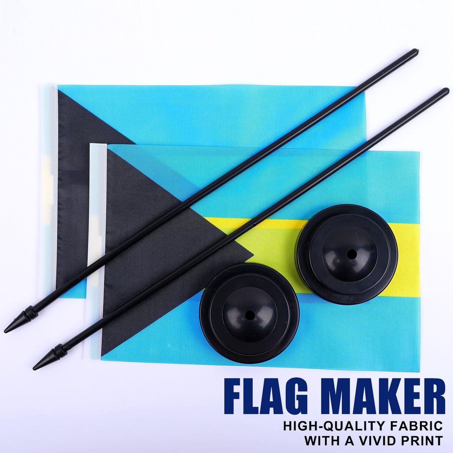 Bahamas Desk Flag 12" Solid Pole Deluxe Set Bahamian Flags Banner Mini Small Bahamas Office Table Flags with Black Stand Base Desktop Decorations(2Pack)