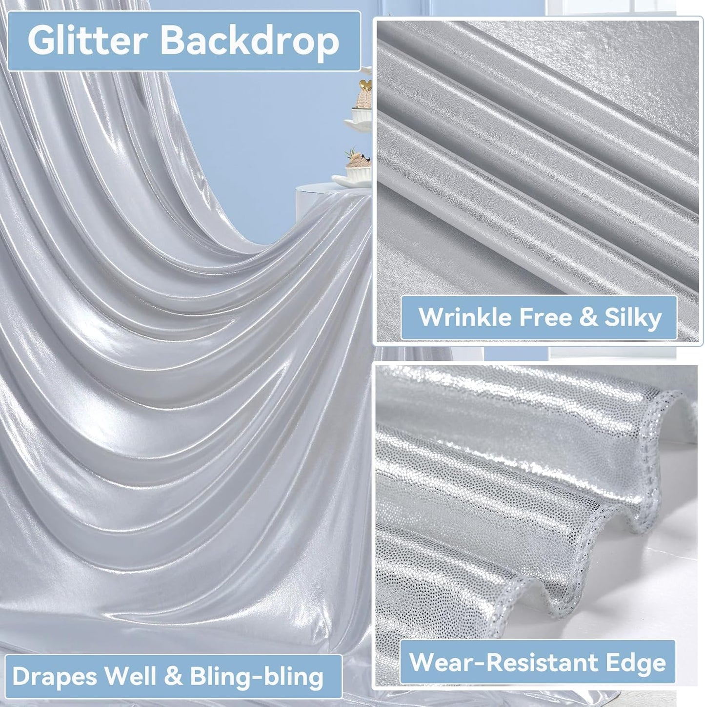 20x10 ft Wrinkle Free Silver Sequin Backdrop Curtain for Parties,Thick Not Fall Glitter Wedding Drapes Backdrop,4 Panels 5x10ft Shimmer Photo Wall Back Drop Cloth for Birthday Photography Background