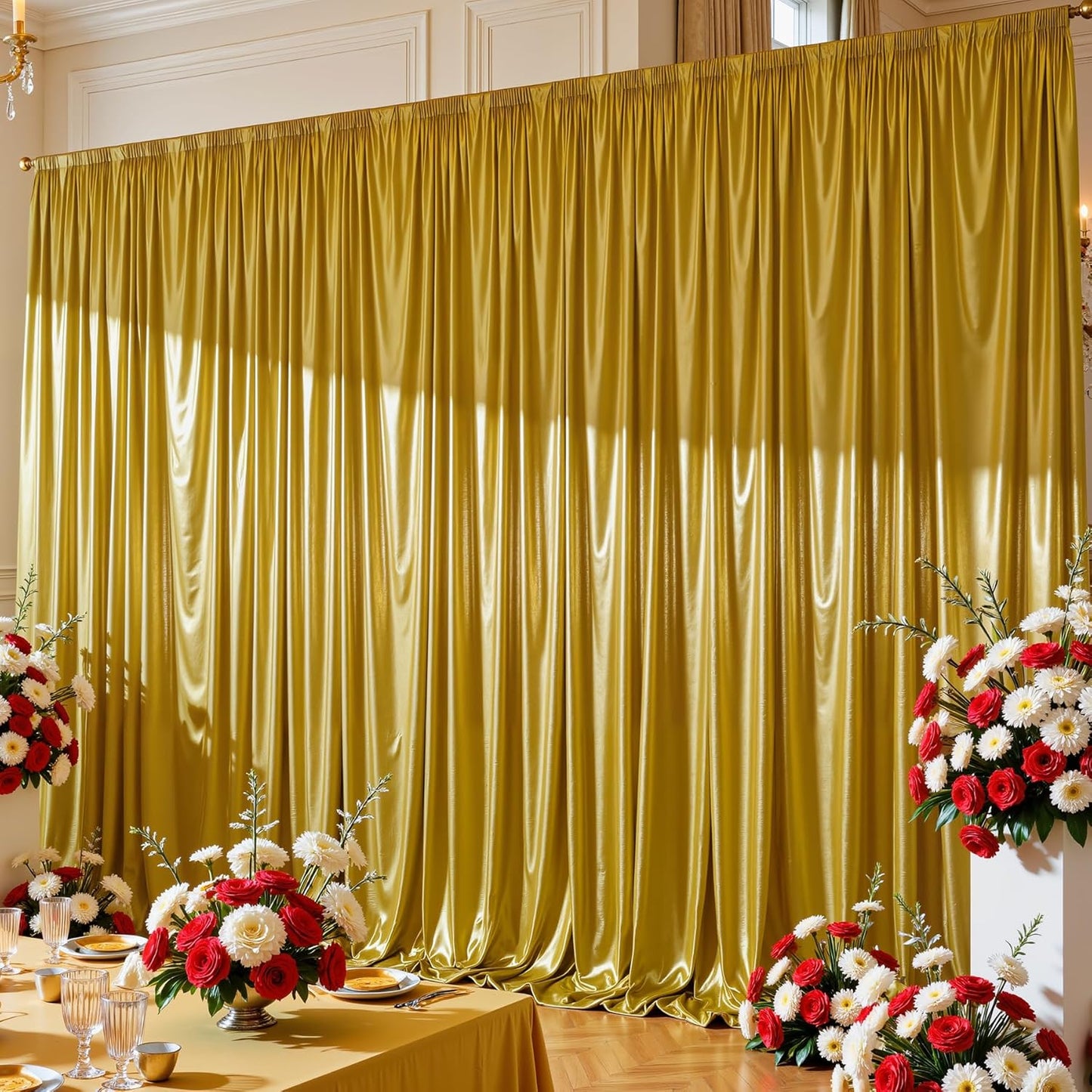 Golden Brown Satin Backdrop Curtains 2 Panels - Glitter Photo Drapes for Baby Shower, 10x10FT Shimmer Back Drop Cloth, Wrinkle Free for Golden 50th Birthday Party Decorations