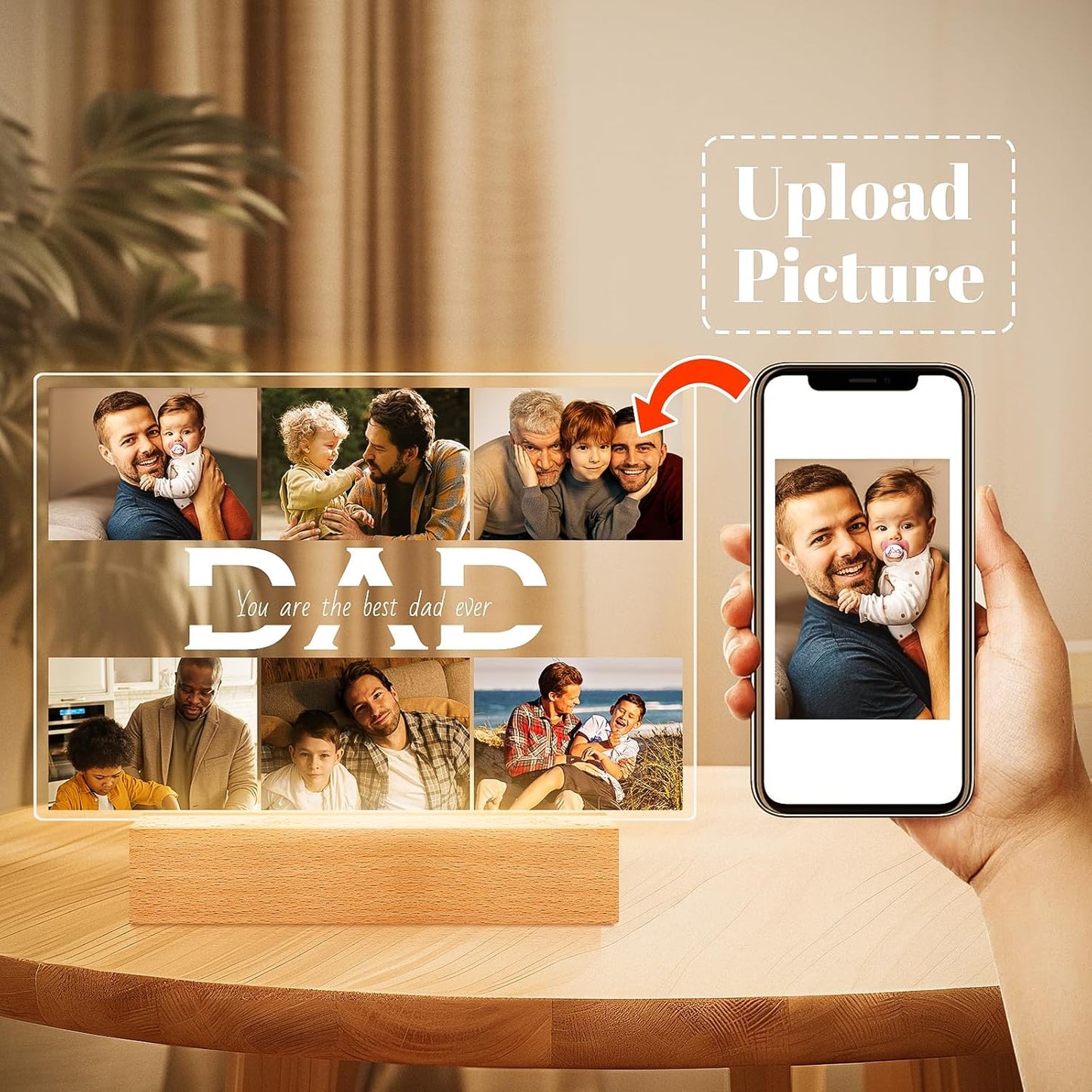 Personalized Gifts for Dad from Daughter Son, Custom Picture Frames with Photos, Customized Photo Frame with Night Light, Personalized Dad Gifts for Birthday Fathers Day Christmas