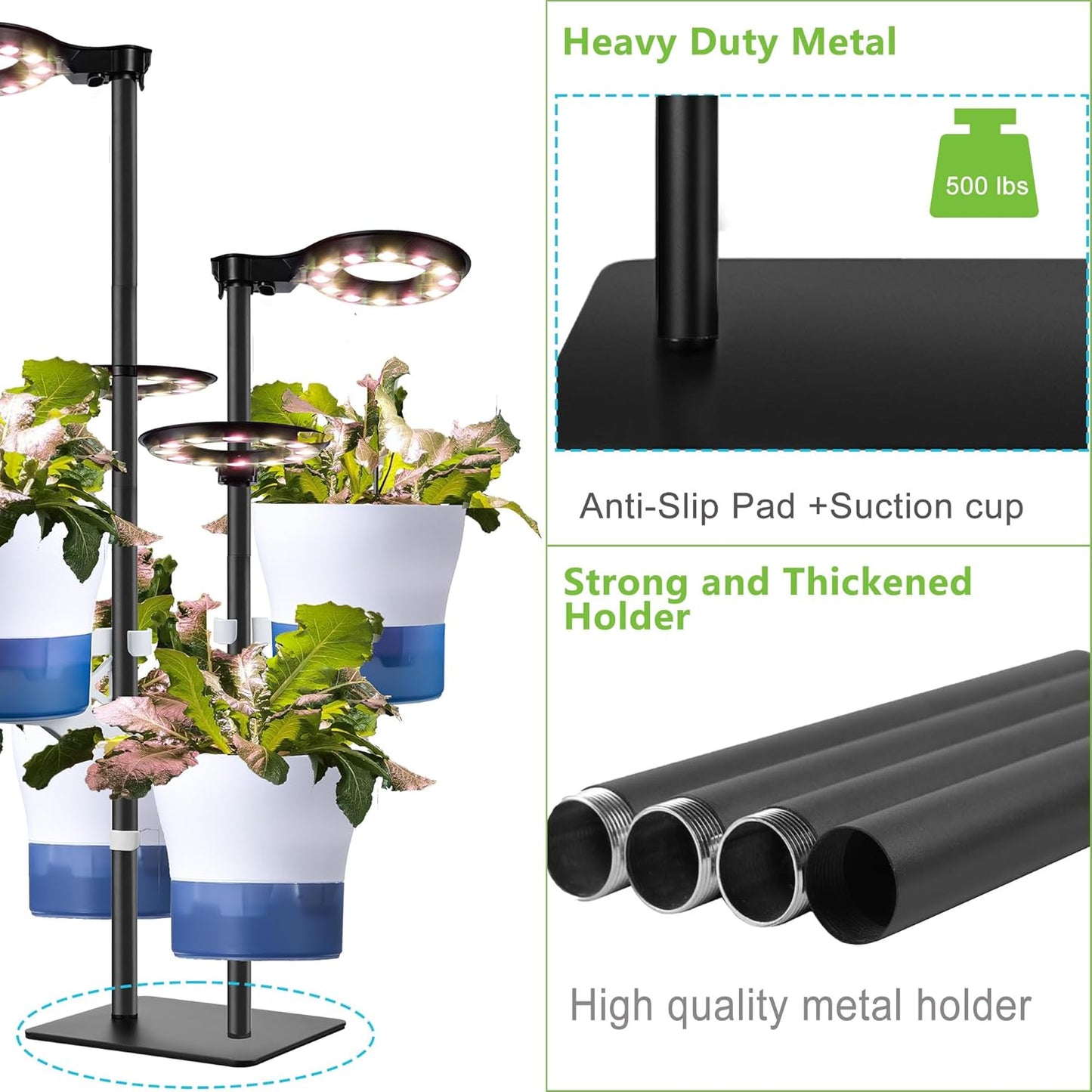 Indoor Plant Hydroponics Growing System Tower Kit with Grow light,Herb Vegetable Indoor Garden Growing System with Standing Floor Tall LED Grow Light,Height Adjustable with Timer & Metal Stand (Large)
