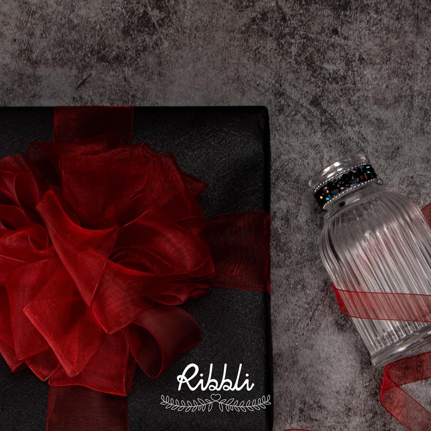 Ribbli Red Sheer Organza Ribbon,1 Inch x Continuous 50 Yard Use for Gift Wrapping,Bouquet Wrapping,Wedding Decoration,All Crafting and Sewing