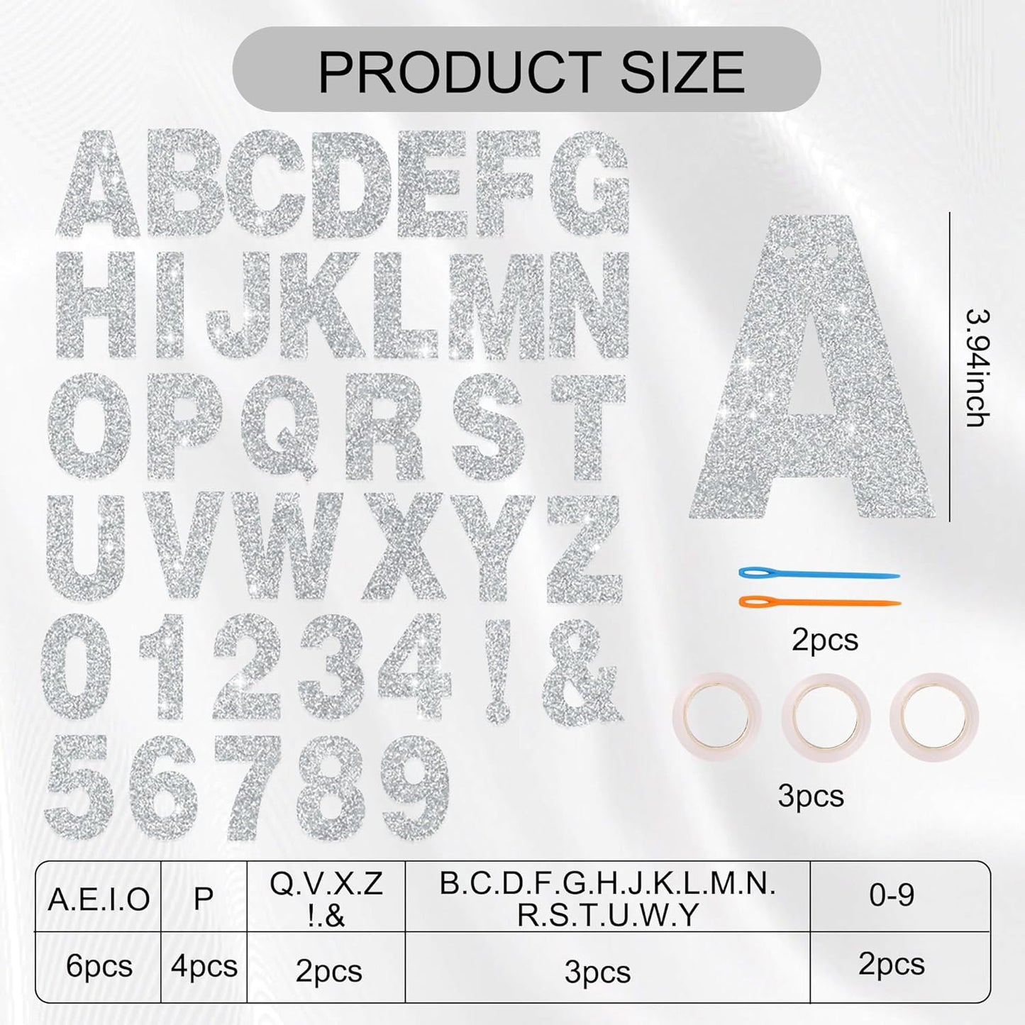 BEISHIDA 116 PCS A-Z Glitter Silver DIY Letter Banner Kit Make Your Own Banner，Including 111 Letters and Numbers 3 Rope and 2 Threading Device,Customized for Birthday Graduation Wedding Party Decor