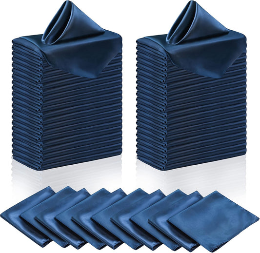 Manyshofu 60 Navy Blue Satin Napkins - 20x20 Inches Square Fabric Napkins Set - Soft & Reusable for Wedding Dinner Party Lunch