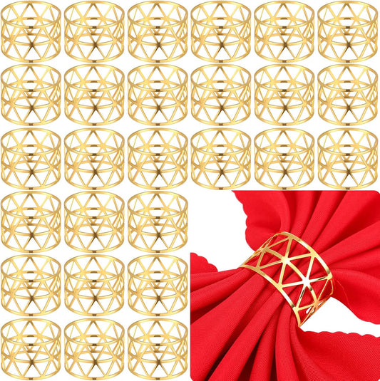 Bokon 50 Pcs Gold Napkin Rings Metal Leaf Napkin Holders Delicate Rings Bulk for Wedding Birthday Party Banquet Decoration(Hollow Out)