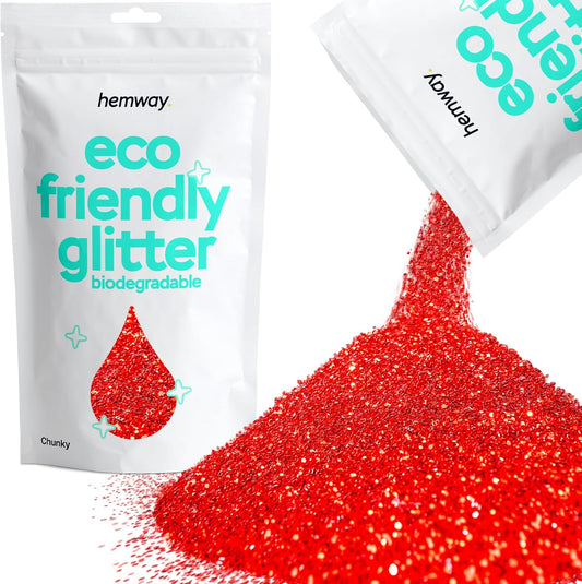 Hemway Biodegradable Glitter Eco Friendly - 100g/3.5oz Bio Cosmetic Safe Sparkle Vegan for Face Eyeshadow Body Hair Festival Makeup Craft - Chunky (1/40" 0.025" 0.6mm) - Red