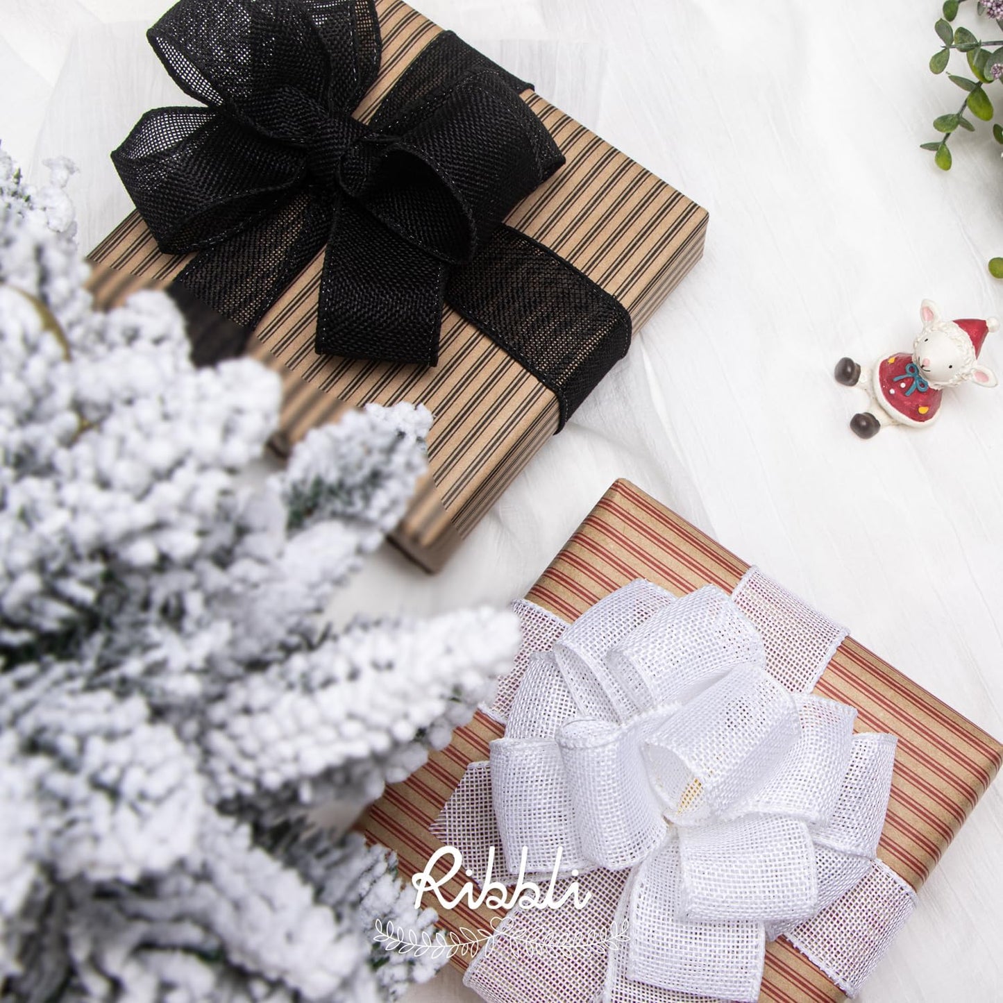 Ribbli White Burlap Wired Ribbon, 1-1/2” Inch x Continuous 20 Yard, White Wired Ribbon for Wreaths,Big Bows,Tree Decoration,Outdoor Decoration