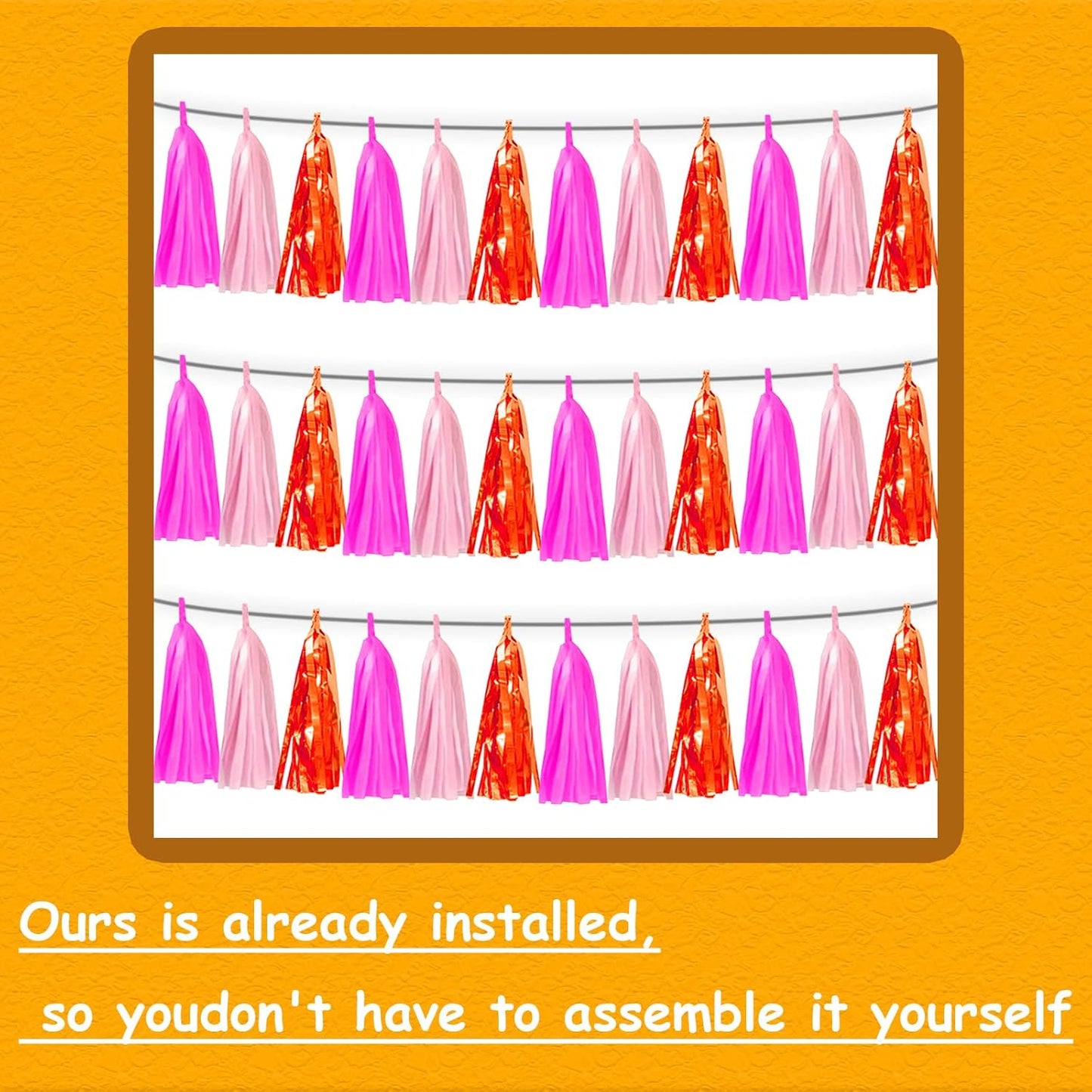 3P Hot Pink Orange LightPink Metallic Fringe Banner Garland Foil Tinsel Streamer Backdrop Banners for Parties, Wall Hanging Curtain Parade Floats,Graduation Decorations, Wedding Party Decoration