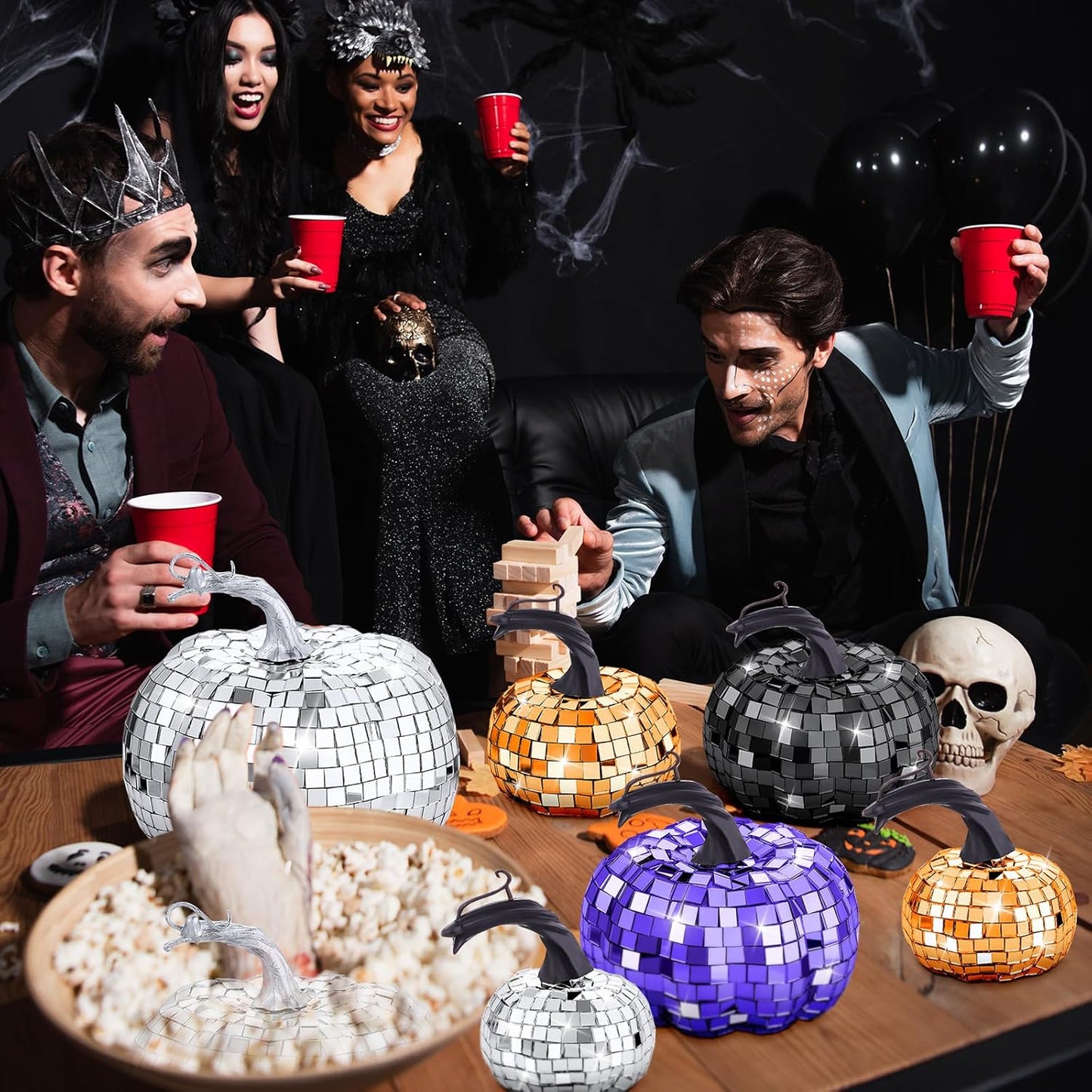 Lenwen 12 Pcs Artificial Disco Pumpkin Glitter Mirror Pumpkin for Decorating Fall Farmhouse Hanging Ornament Harvest Decor for Halloween Thanksgiving Table Centerpiece(Orange, Sliver, Black, Purple)