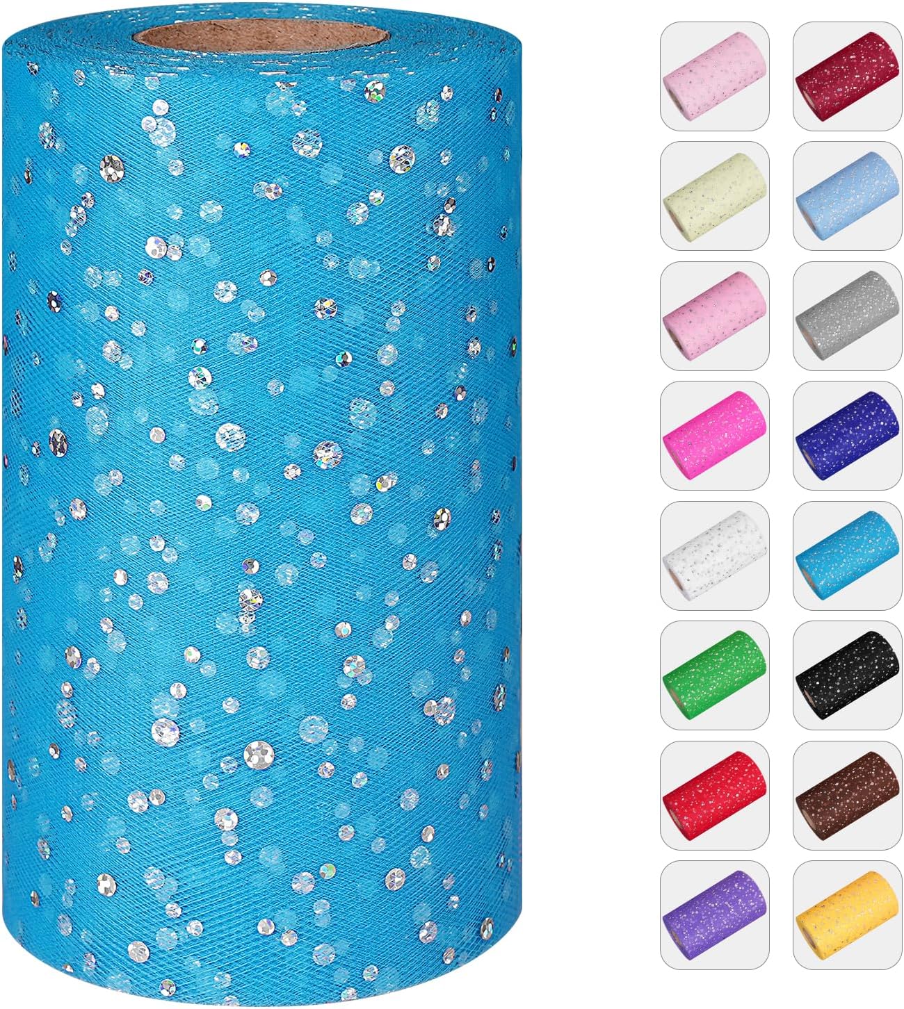Glitter Tulle Rolls, 6” by 50 Yards (150FT) Netting Fabric Tulle for Tutu Skirts Sewing Birthday Wedding Party Decoration (Peacock Blue)