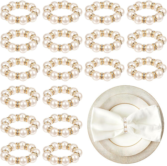 100pcs Pearl Napkin Rings Imitation Pearl Ring Napkins Holder Universal Napkins Holders Pearls Napkin Rings for Cloth Napkins for Wedding Party Dinner Table Decor and Daily Use