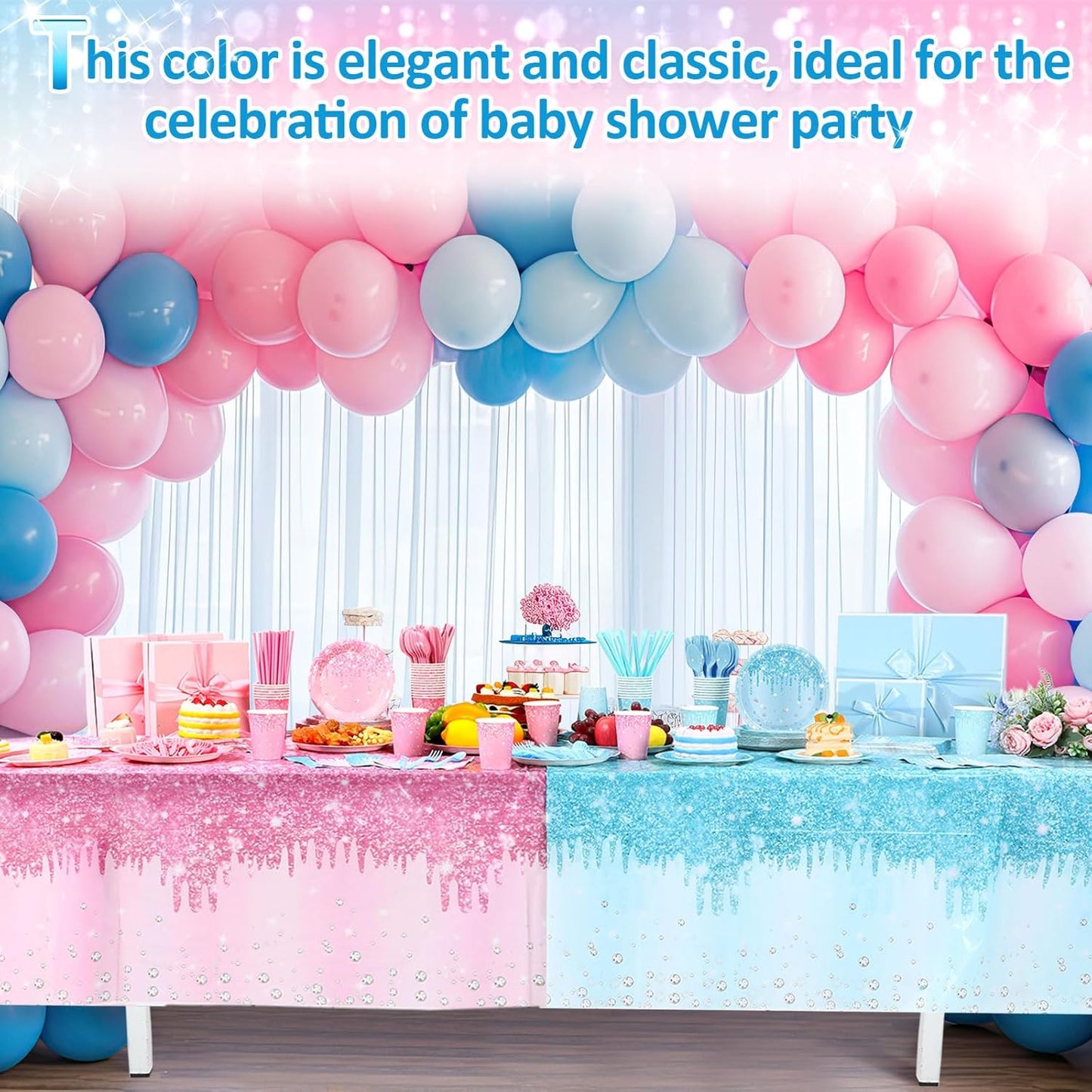 452 Pcs Gender Reveal Party Supplies Boy or Girl Party Decoration, Glitter Pink and Blue Paper Plates Napkins Cups Tablecloth Cutlery Straw for Baby Shower Birthday, Serves 50