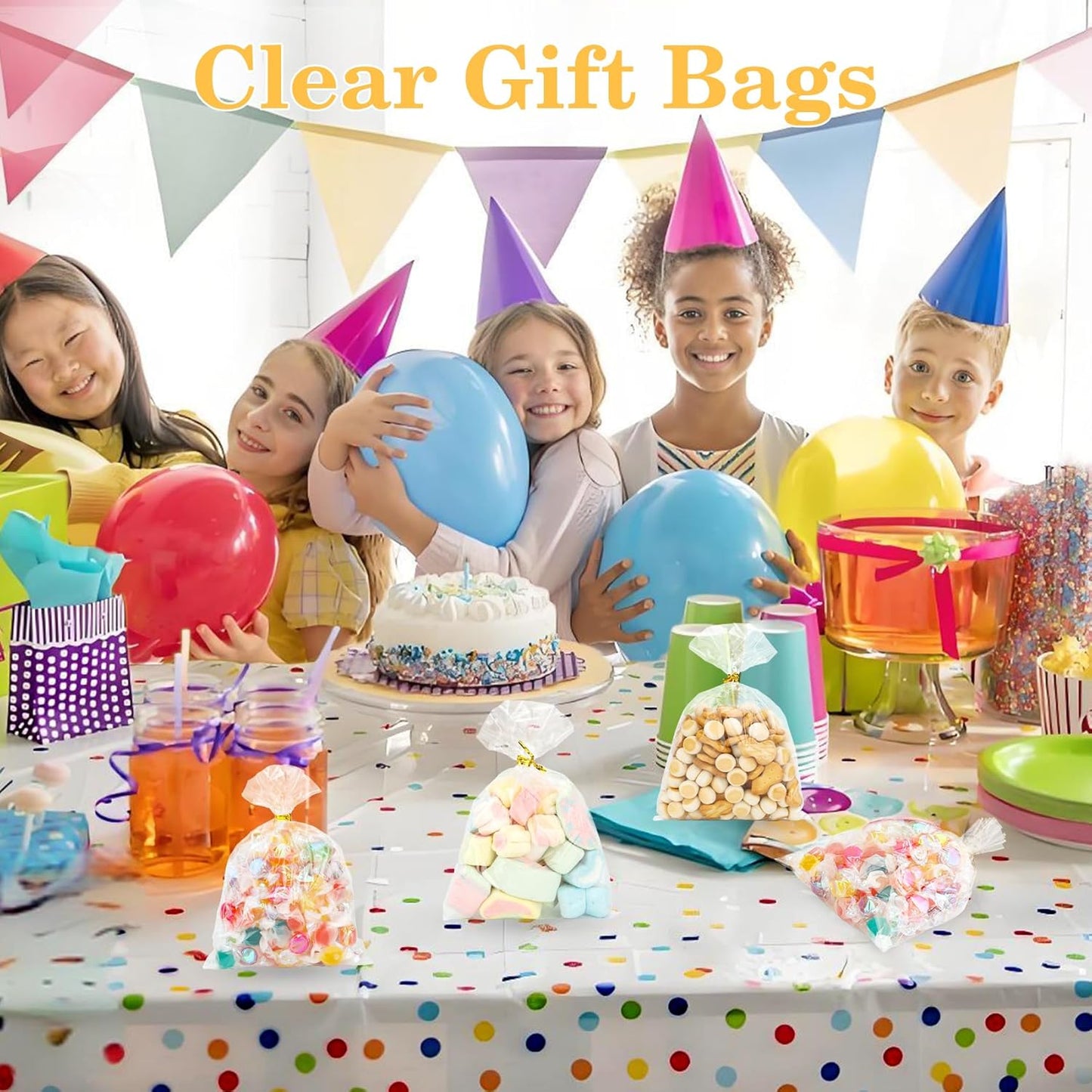 Cidenbio 100 PCS Cellophane Treat Bags, 5x7 In Clear Cellophane Gift Bags with Twist Ties Plastic Goodie Bag for Party Favor Cookie Candy Popcorn Bakery Chocolate Gift Wrapping