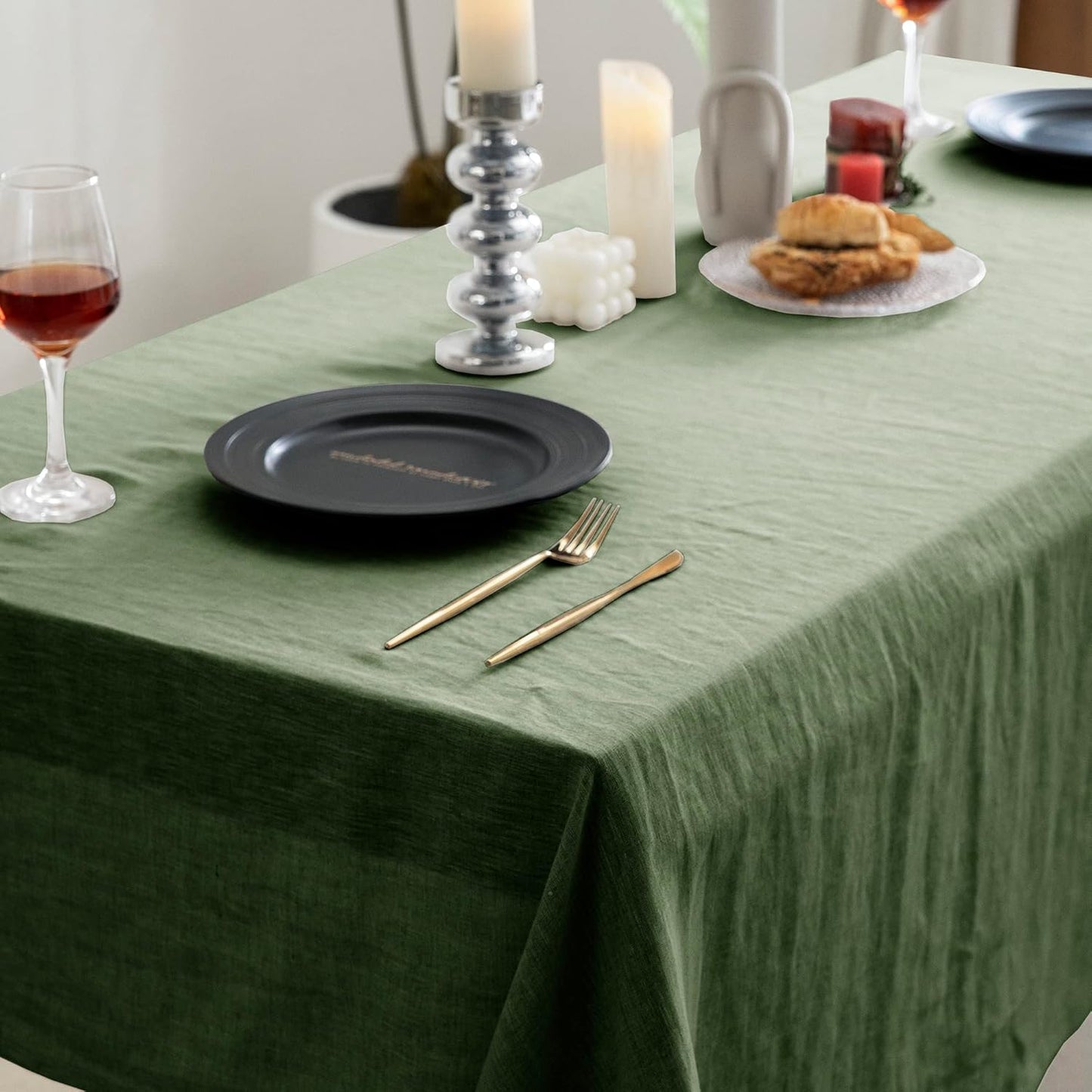 EVERLY 100% Pure Linen Rectangle Tablecloths 60x108Inches for Dining,Buffet Parties,Picnic,Events,Weddings and Restaurants,Decorative Halloween,Thanksgiving Machine Washable Tablecloths-Green