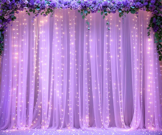 Lavender Tulle Photo Backdrop Curtain with Lights String for Parties Wedding Bridal Shower Sheer Lavender Curtain Backdrop for Birthday Party Baby Shower Photo Booth Photography 20ft x 10ft