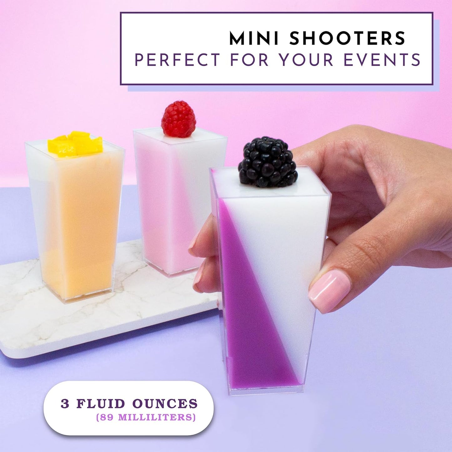 50 Pack Tiny 3oz Tall Pyramid Shooter | Disposable Mini Plastic Dessert Cups | Tiny Square Treat Containers | Clear Individual Dessert Cups | 3 oz Plastic Cups for Catering Events & Parties | CMJJ