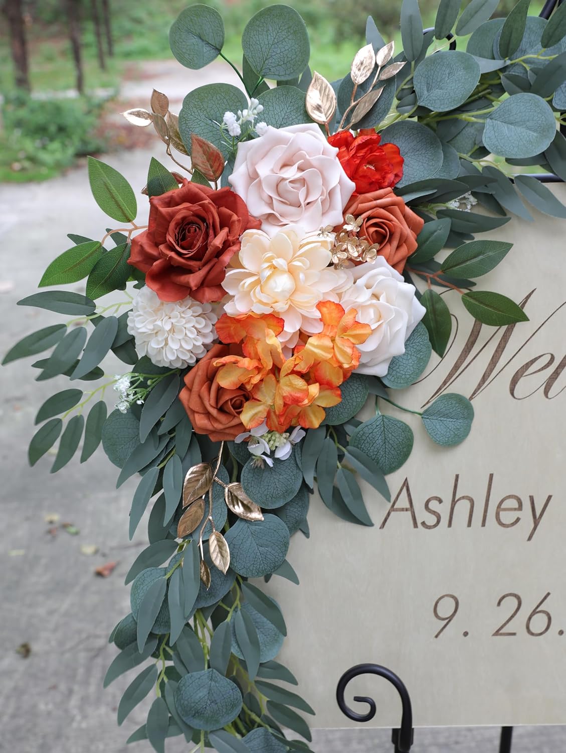 ponatia Wedding Arch Flowers (Pack of 2), Artificial Burnt Orange Wedding Flowers for Wedding Welcome Signs Decorations and Arch Flowers for Wedding Ceremony Reception (Burnt Orange & Ivory)