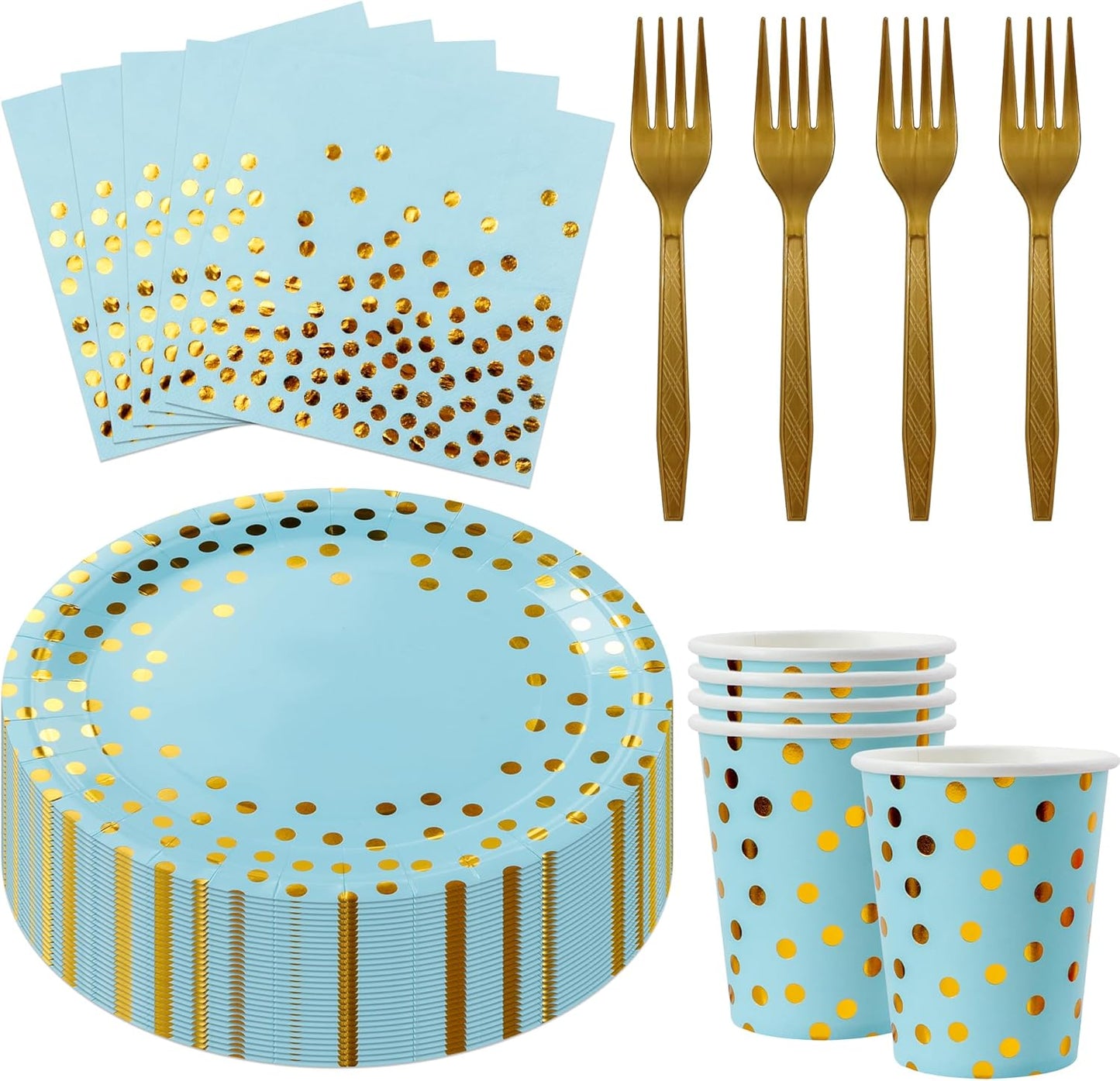 Sveikie160 Pcs blue And Gold Paper Plates, Birthday Cake Party Plates And Napkins, Wedding Disposable Utensils For Birthday Graduation Wedding And Holiday Celebrations Serves 40 (blue)