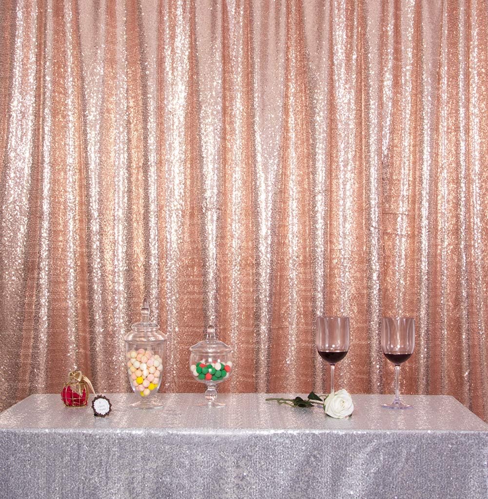 SquarePie Sequin Backdrop Non-Transparent Background Sparkly Curtain for Wedding Party 10FT x 10FT Rose Gold