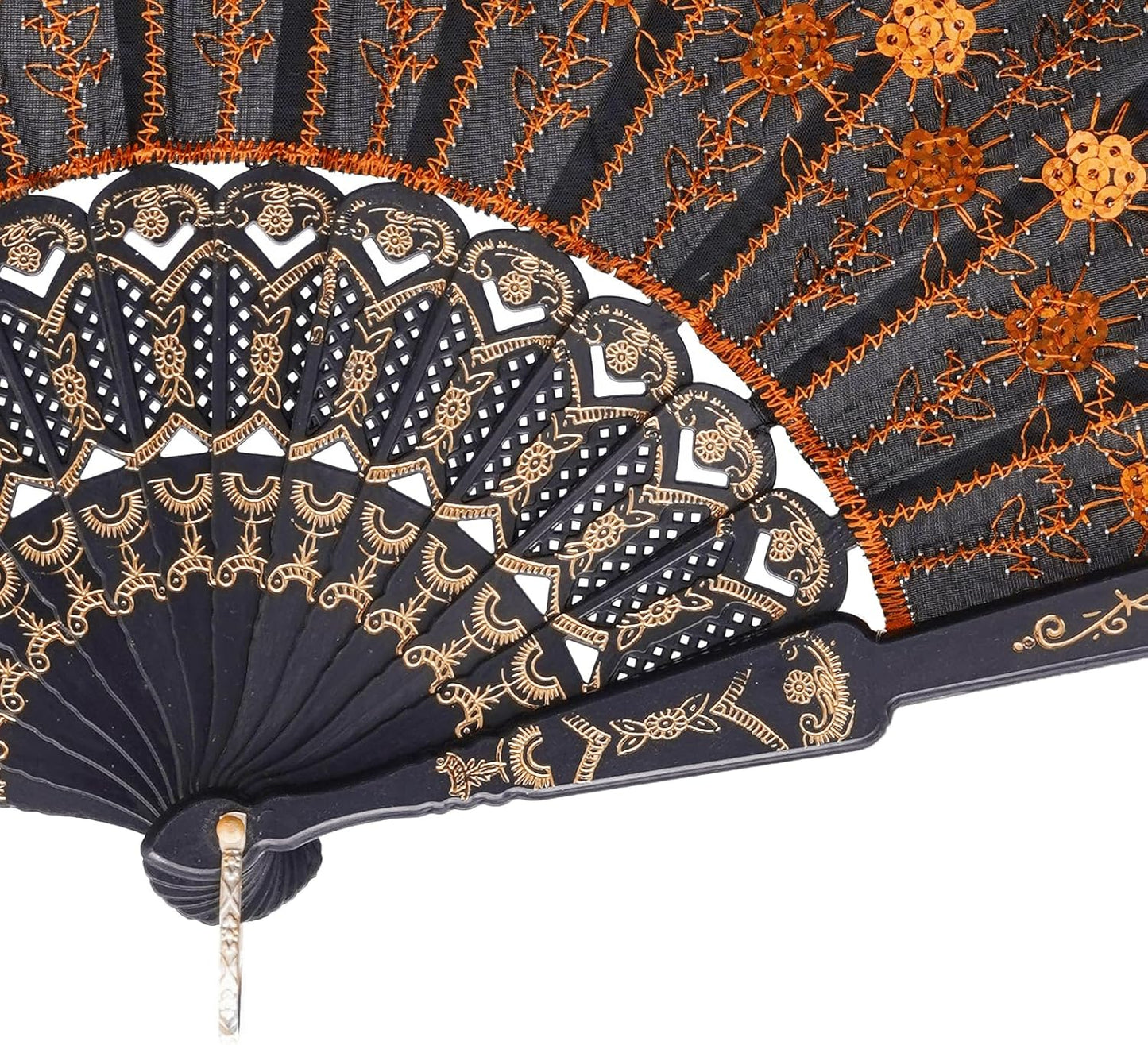 QIRMIZI 10 Pack Fabric Folding Handheld Fans, Perfect for Weddings, Parties, and Dancing,Orange