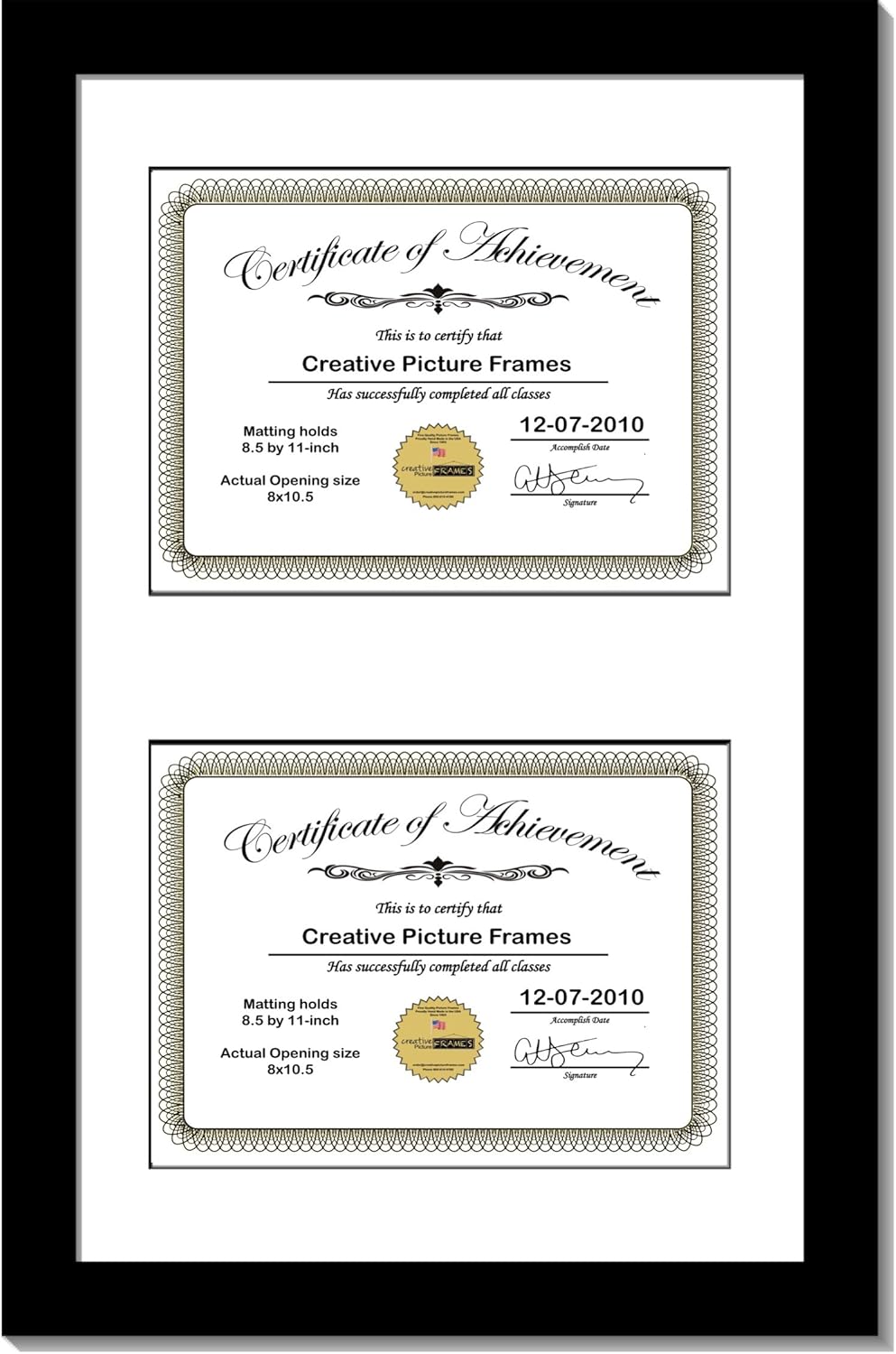 Creative Picture Frames 14X20Bk-W Black Vertical Double Diploma Frame With 2 Opening White Mat, Holds 2-8.5X11-Inch Documents With Wall Hanger